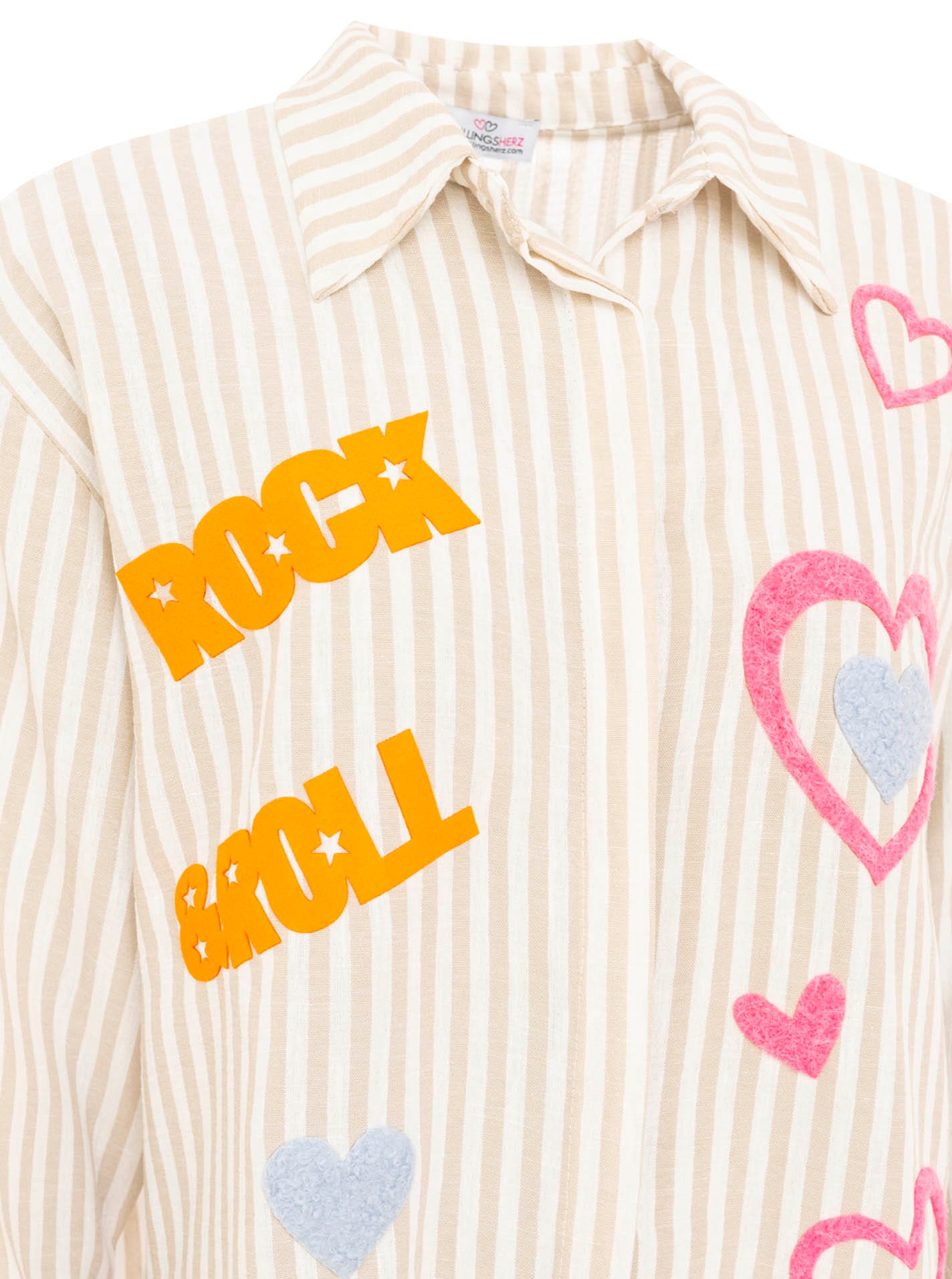 Zwillingsherz Blouse chemise »"Rock n' Roll Patches"« rayé, coupe longue, patchs teddy remarquables, patte de boutonnage