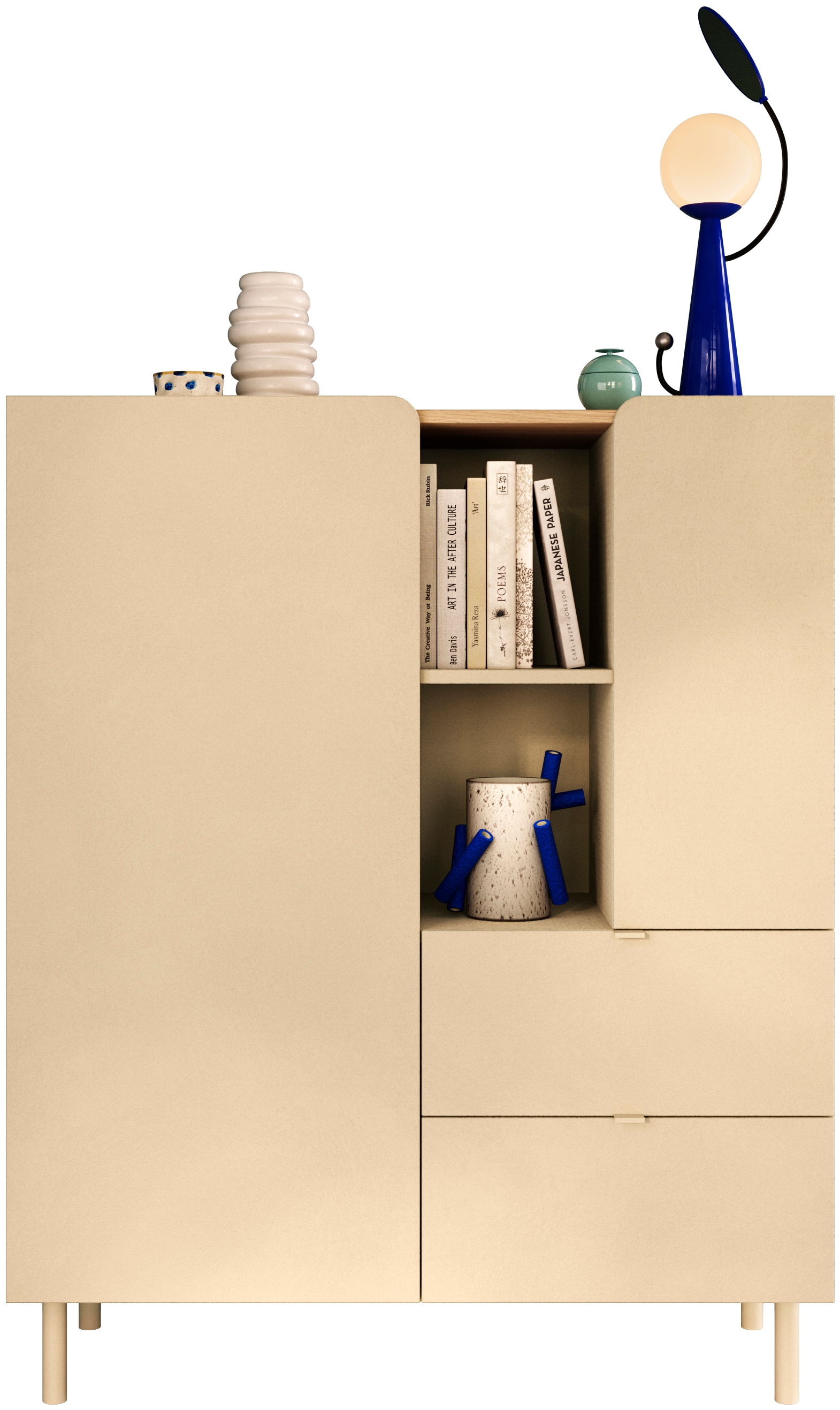 GOODproduct Buffet haut »Dobbiaco, B/H 101/124 cm, 2 Türen, 2 Schubkästen, Stauraumschrank« Top intégré, pieds en métal droits, porte avec arrondi