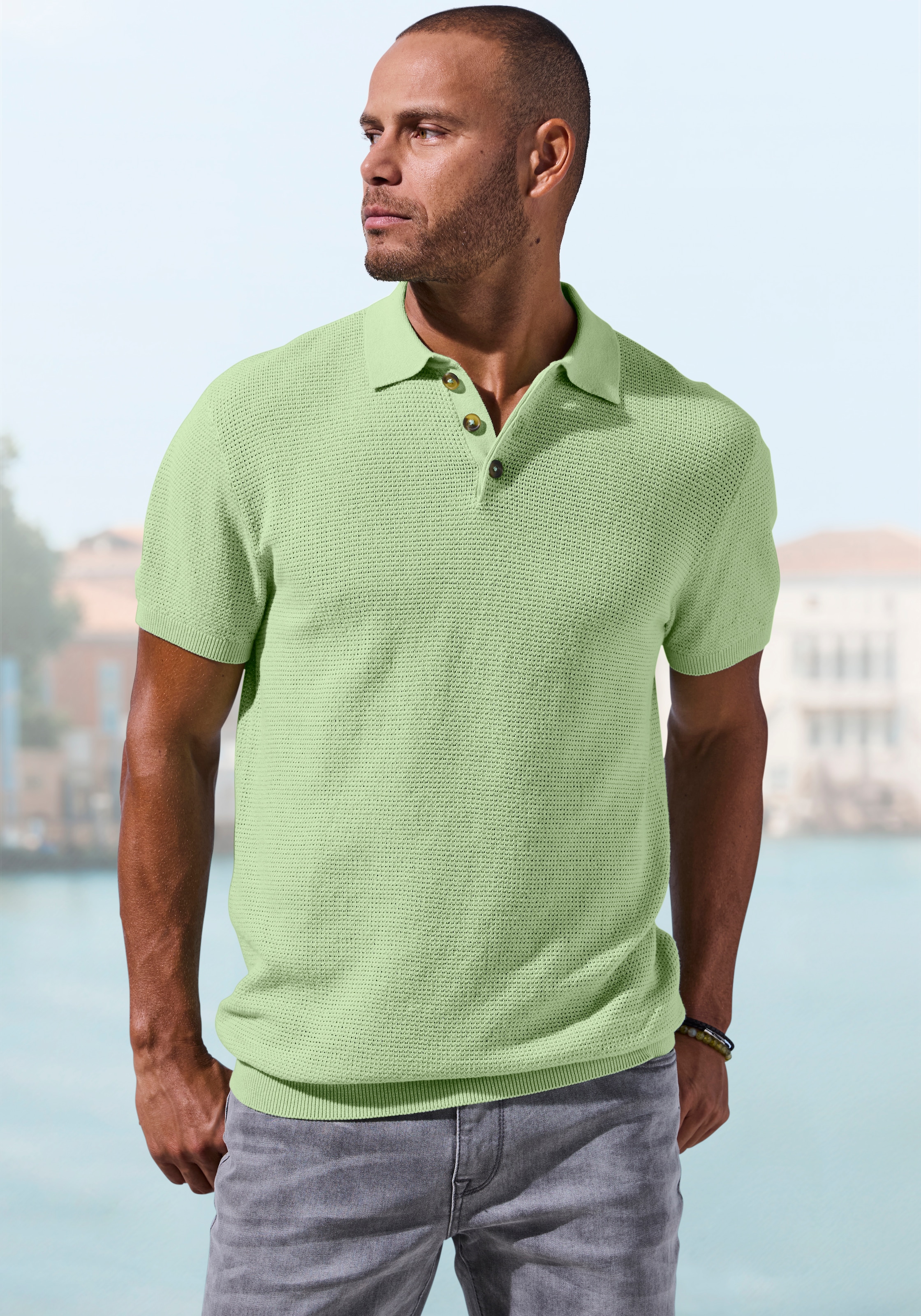 John Devin Polo »- Strick Poloshirt, Regular fit« mit Polokragen und kleiner Knopfleiste