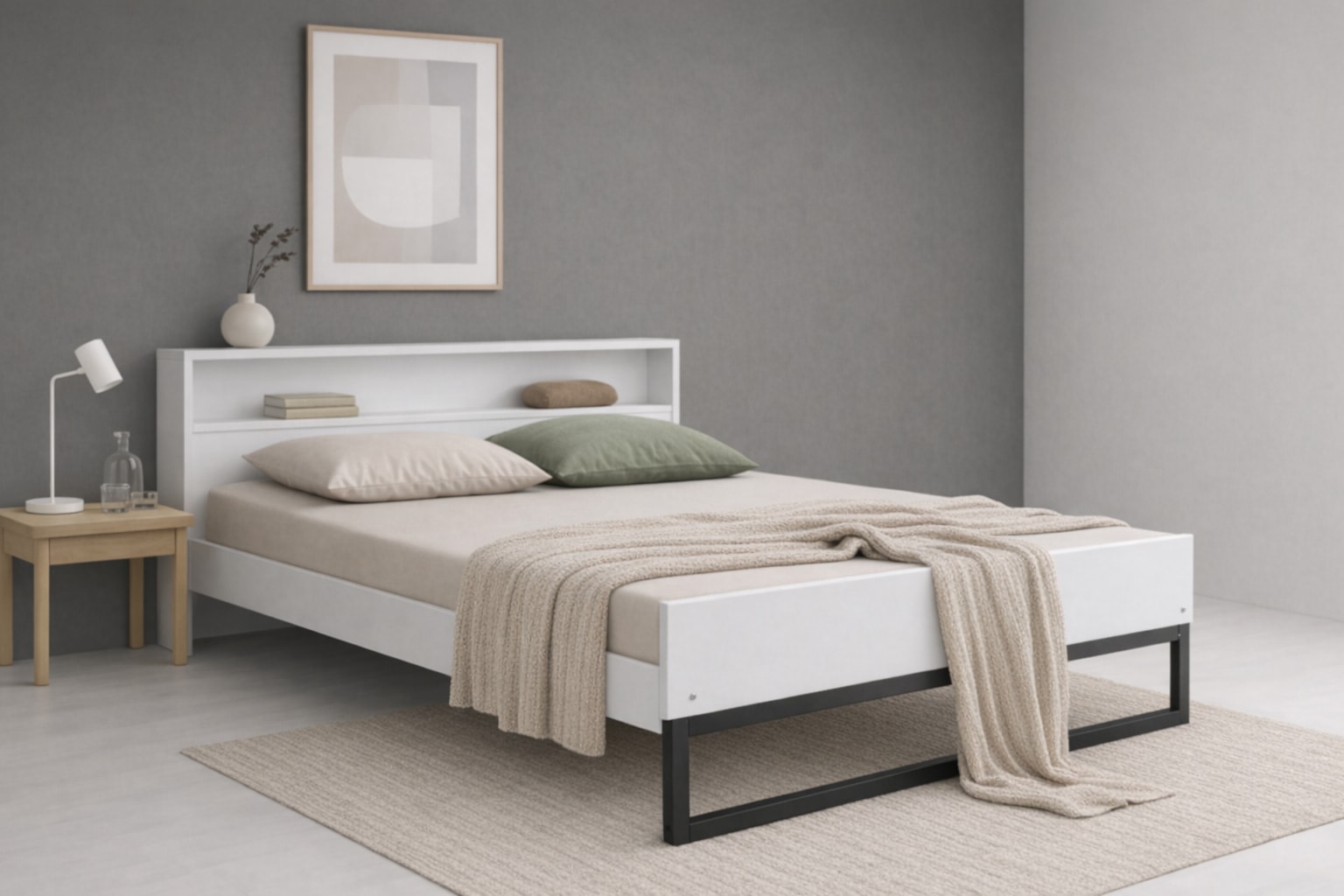 GOODproduct Lit »Pannor, Industrial Design, mit Regal, Lattenrost inklusive« Liegefläche Breite 140 oder 180cm,  Kufengestell, bis 200 kg belastbar, FSC-zertifiziert, Made in EU