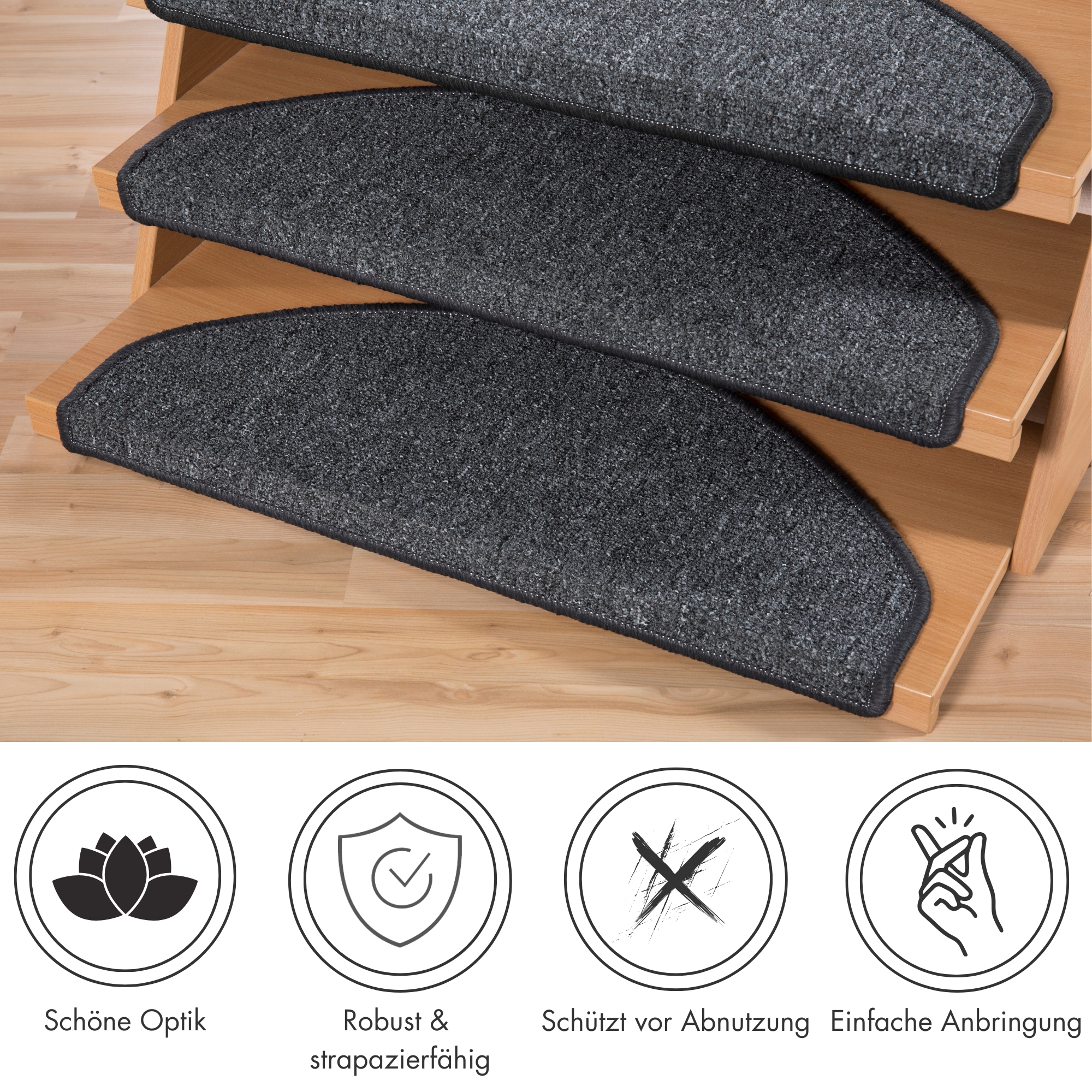 Andiamo Stufenmatte »Rambo, Made in Poland« halbrund 4 mm Höhe melierte Schlinge, selbstklebend, 15 Stück in einem Set