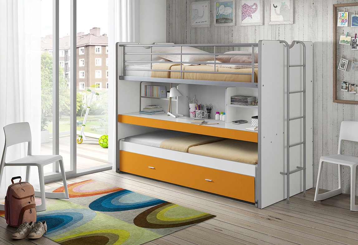Vipack Hochbett »Bonny, mit 3 Schlafgelegenheiten, super praktisch im Kinderzimmer« B/H/T ca. 222x161x102cm, Dekor Oberfläche, in verschieden Farben,  mit grosser Schreibplatte, Regalfächern, viel Funktion auf kleinem Raum