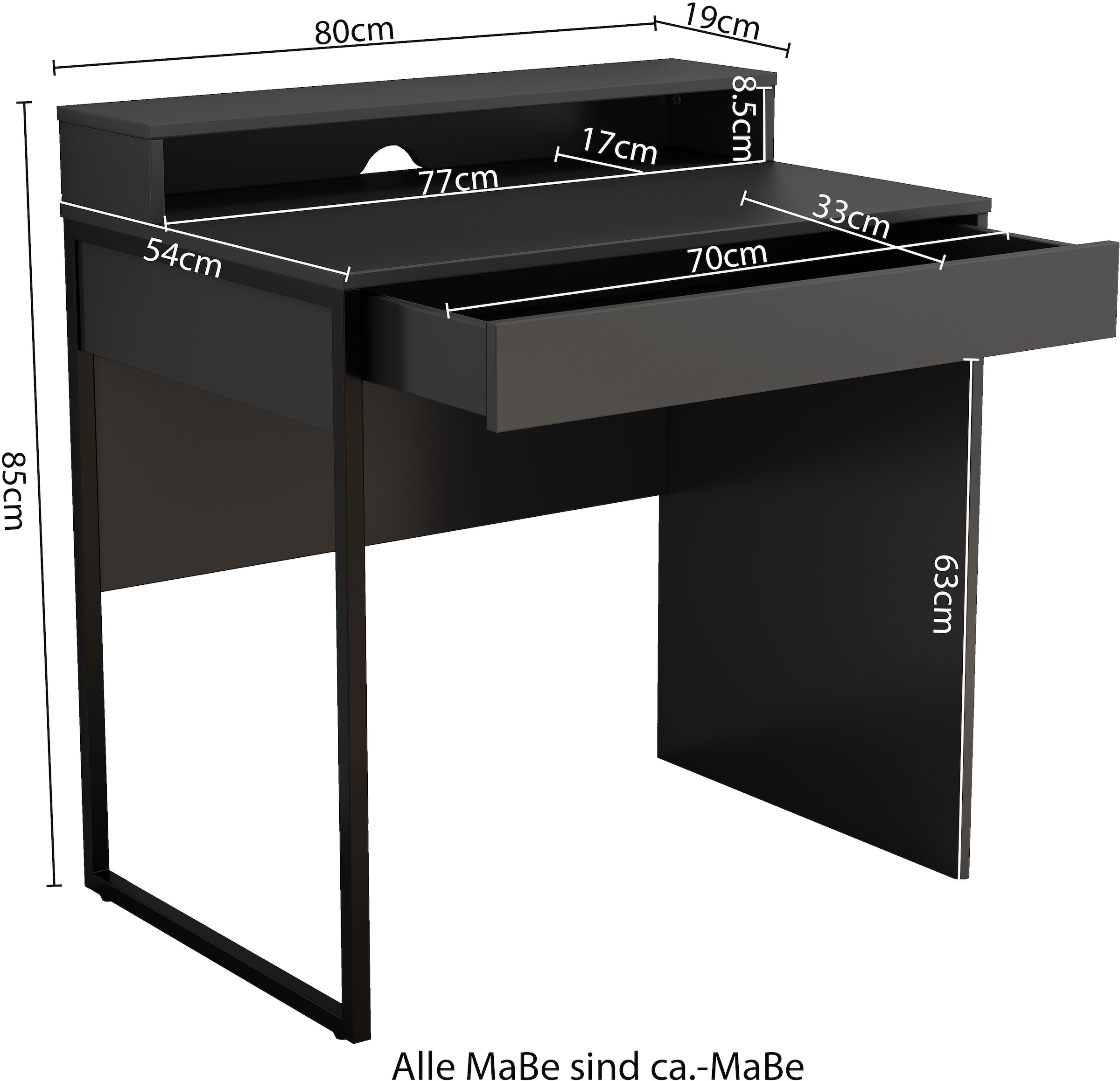 GOODproduct Bureau »Moid, Computertisch in modernem Design« Breite 80 cm, mit Schublade, Kabeldurchlass & Metallkufe