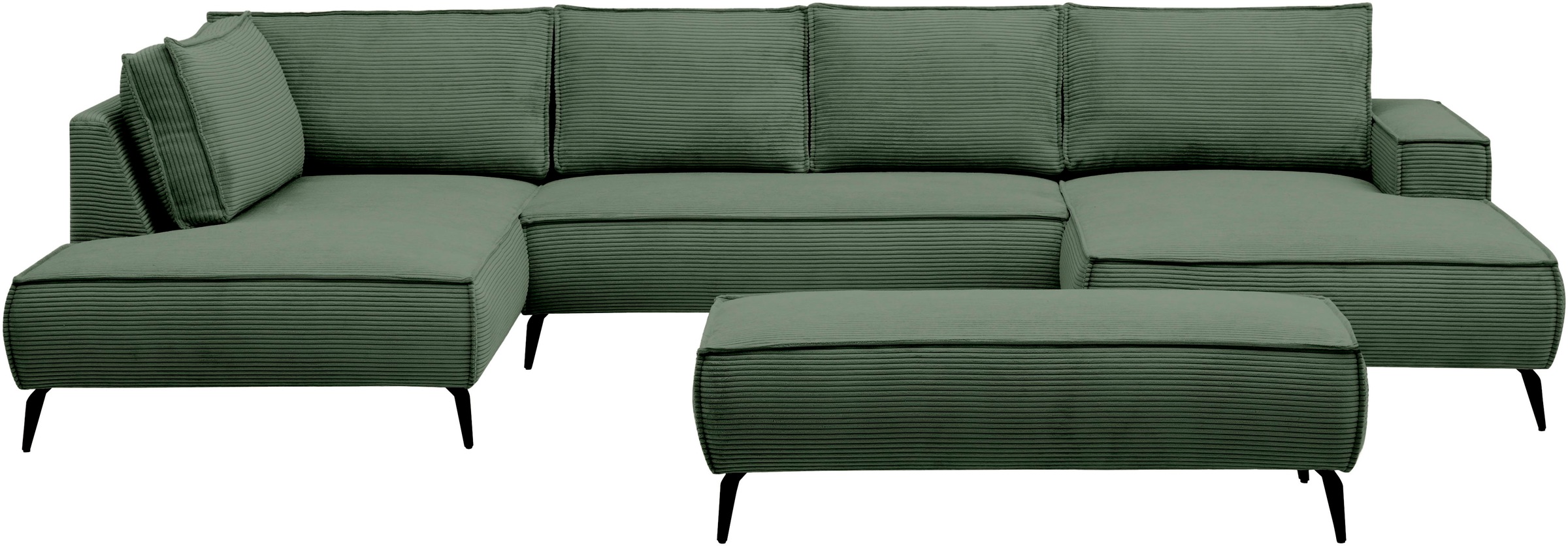 Home affaire Wohnlandschaft »mit Hocker, TVINNU, moderne U-Form in Cord oder Leinenoptik« Recamiere rechts/links, stellbar zum Schlafsofa (Krokodilverbinder)