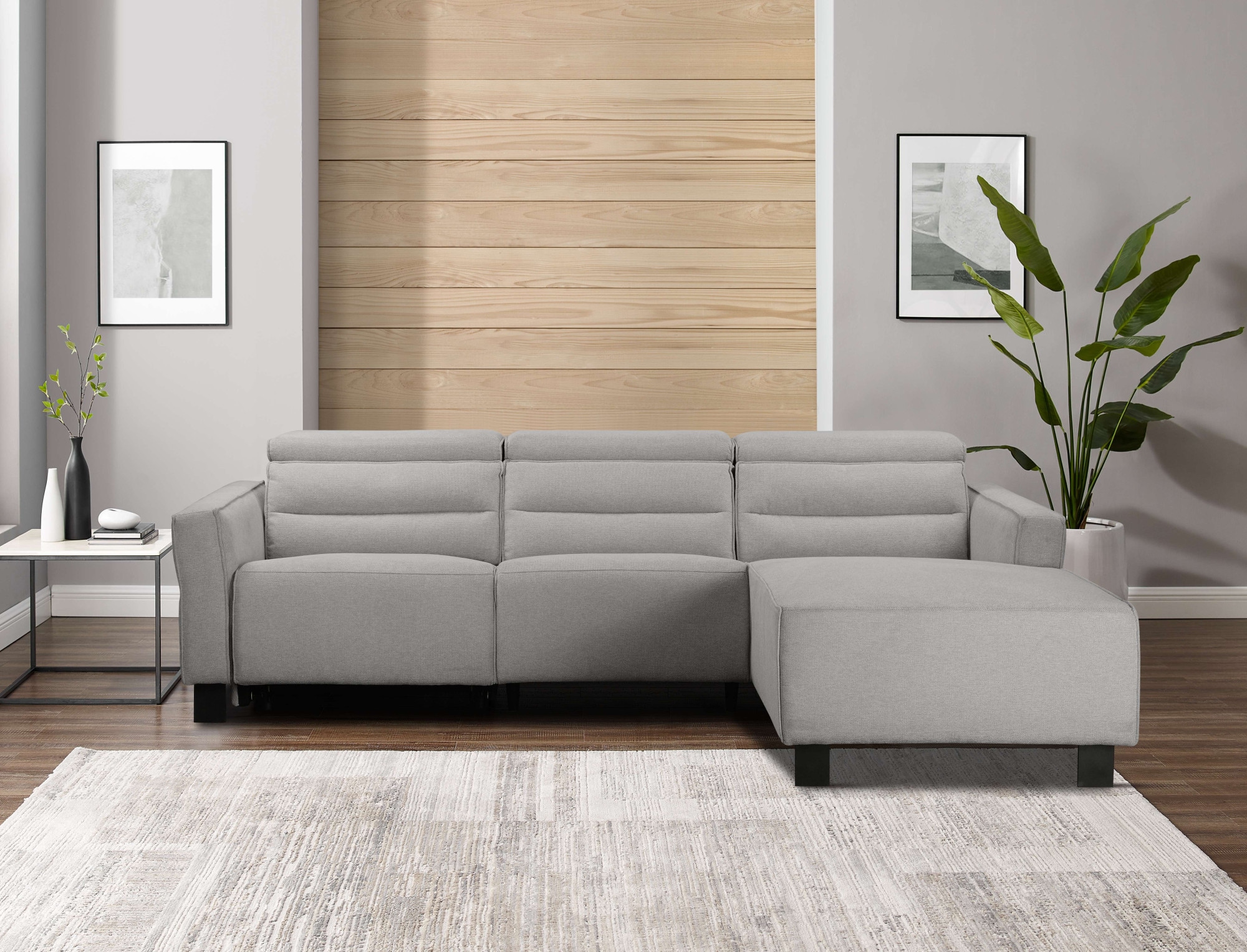 GOODproduct Canapé d'angle »CARPARI Webstoff,L-Form,224 cm, man./elektr. Relaxfunktion« USB A/C et réglage de la tête