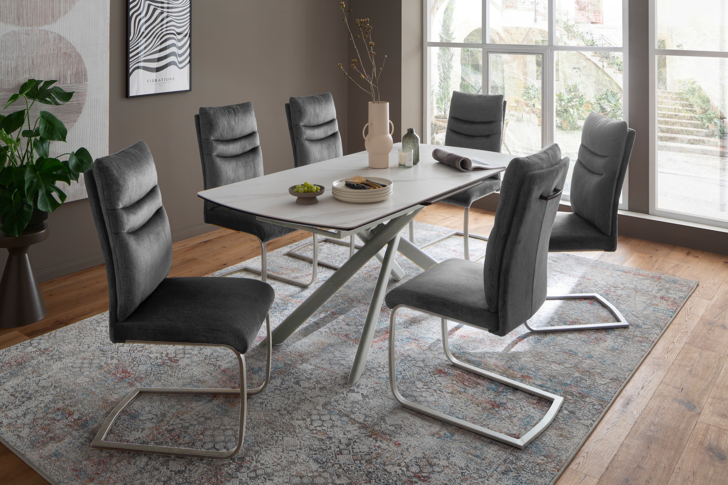 MCA furniture Table de salle à manger »VANINO Auszugtisch 180-230 cm marmoriert« 1 cuis tlg. Keramik,Edelstahl,Synchronauszug,ausziehbar,8-10 Personen