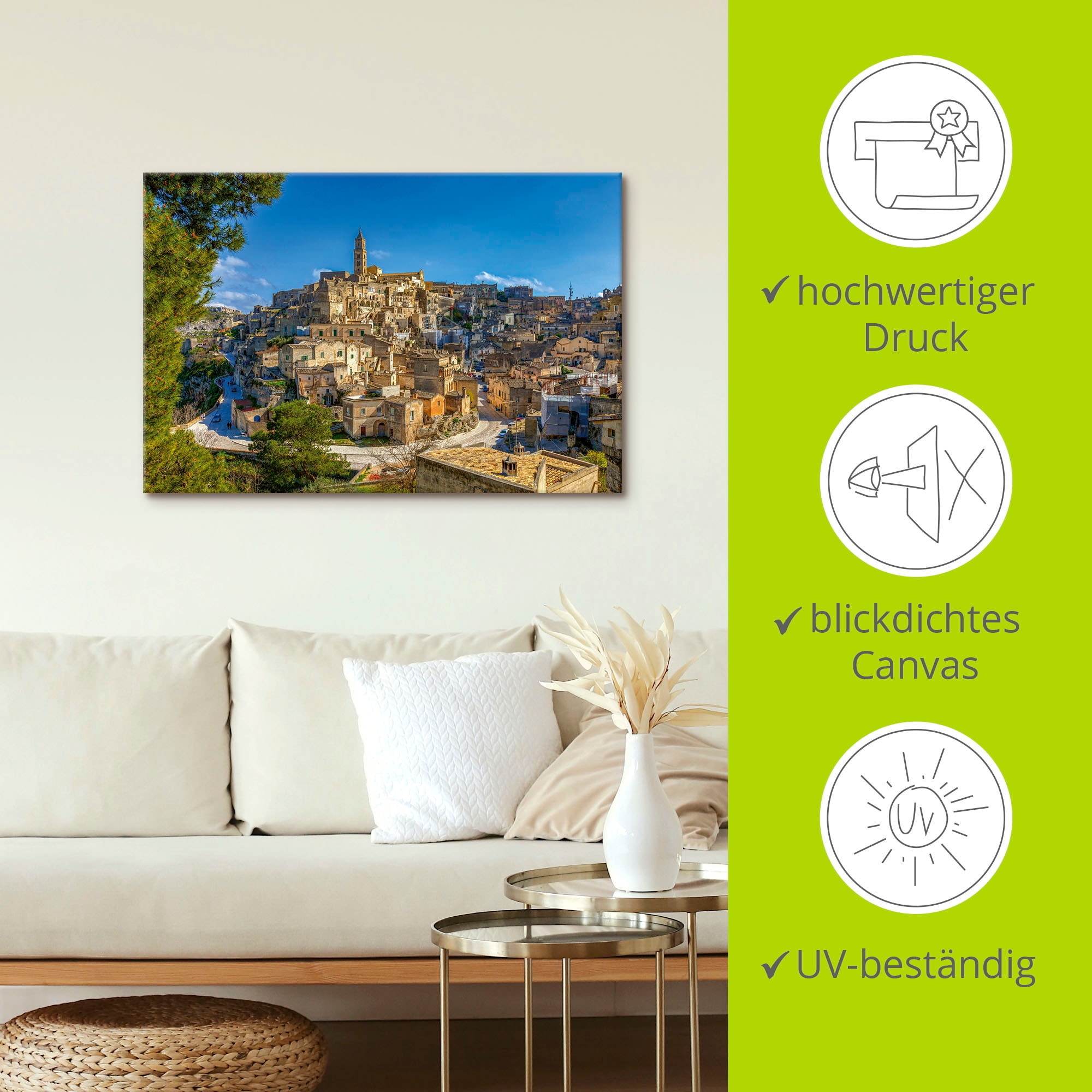 Artland Leinwandbild »Historische Altstadt von Matera Italien« Italien 1 Stk. tlg. auf Holzrahmen gespannt