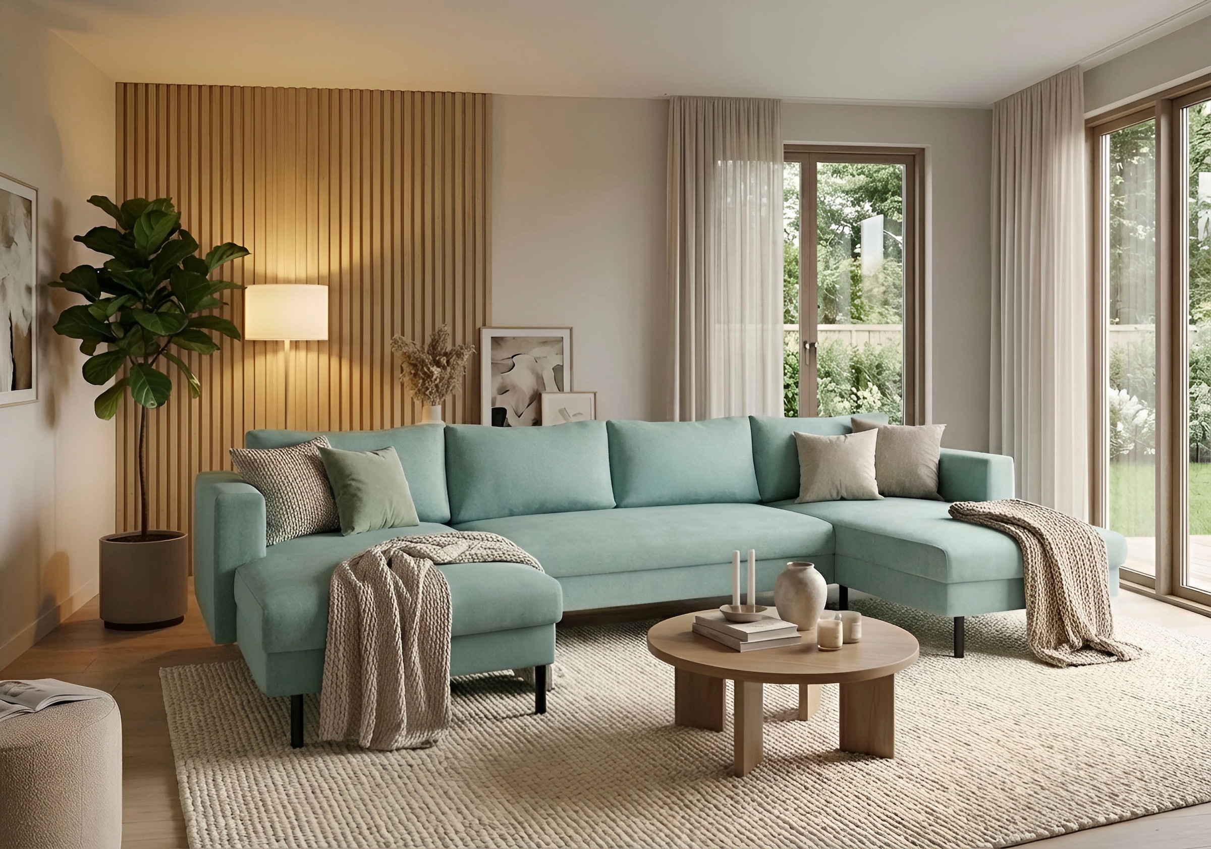 TRENDMANUFAKTUR Wohnlandschaft »Amazing II, wahlw. mit Schlaffunktion & Bettkasten, Fuss schwarz« Sofa in U-Form, in Cord, Struktur LEO o. Struktur LINO, Breite 305 cm