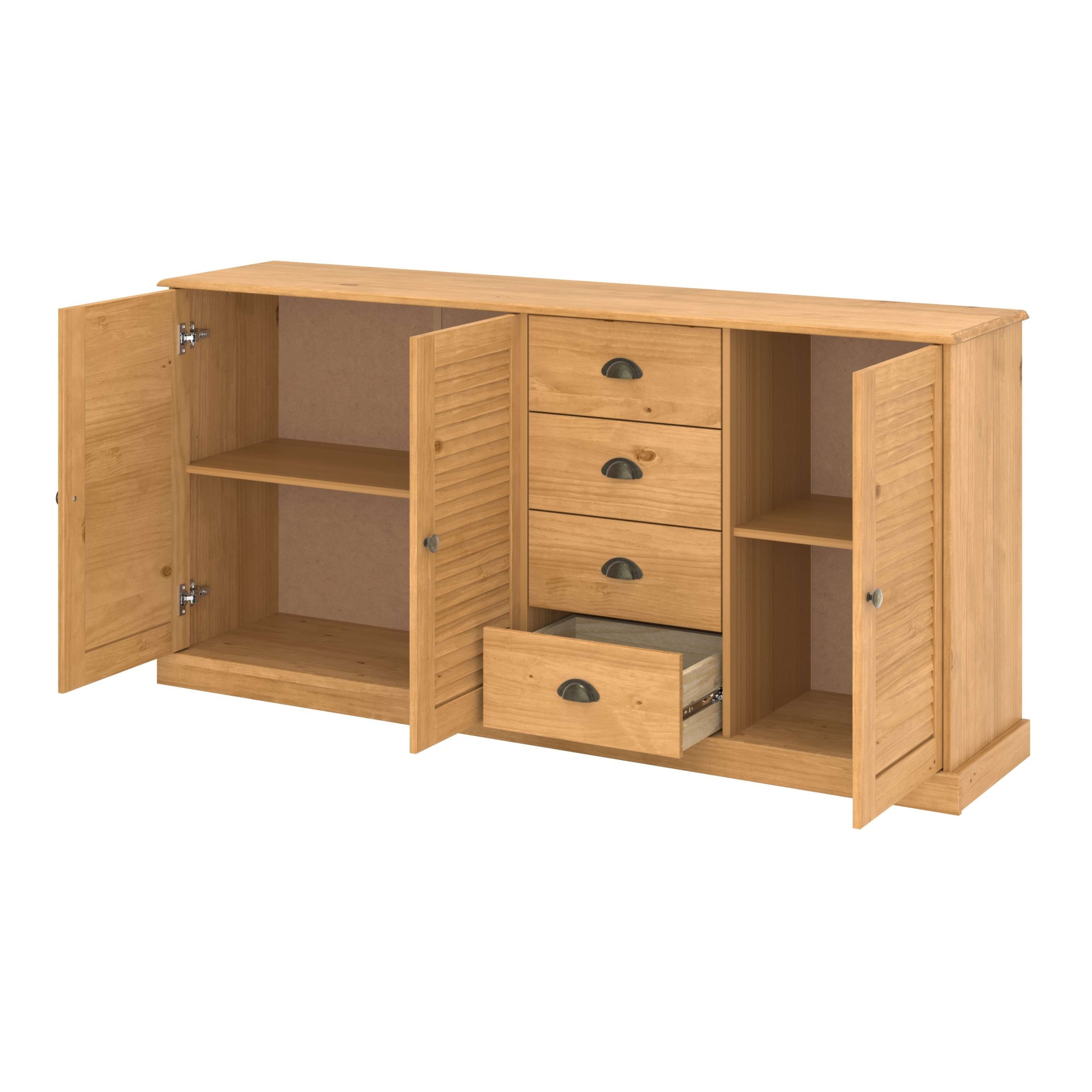 GOODproduct Sideboard »Turia, mit Lamellentüren« Kommode aus massivem Kiefernholz, FSC®, 4 Schubkasten, Breite 166 cm