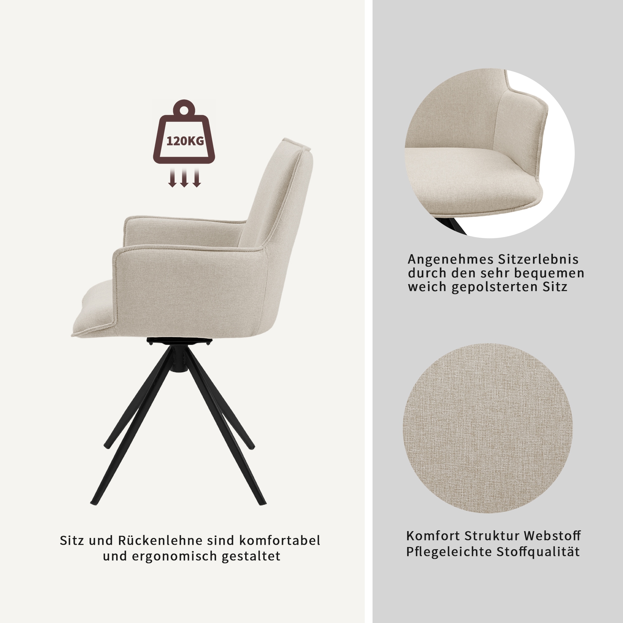 GOODproduct Drehstuhl »Amoreve« (Set) 2 Stk.Strukturstoff,  Metallgestell, 360 Grad Drehfunktion