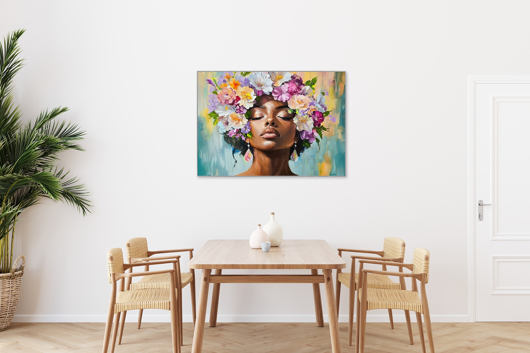 Bönninghoff Peinture à l'huile »handarbeit gerahmt FRAU 78x118 cm – Wandbild Deko elegant« Femme | Fleurs | Portrait 1 cuis tlg. fabriqué à la main, chaque image est unique, cadre à joint creux