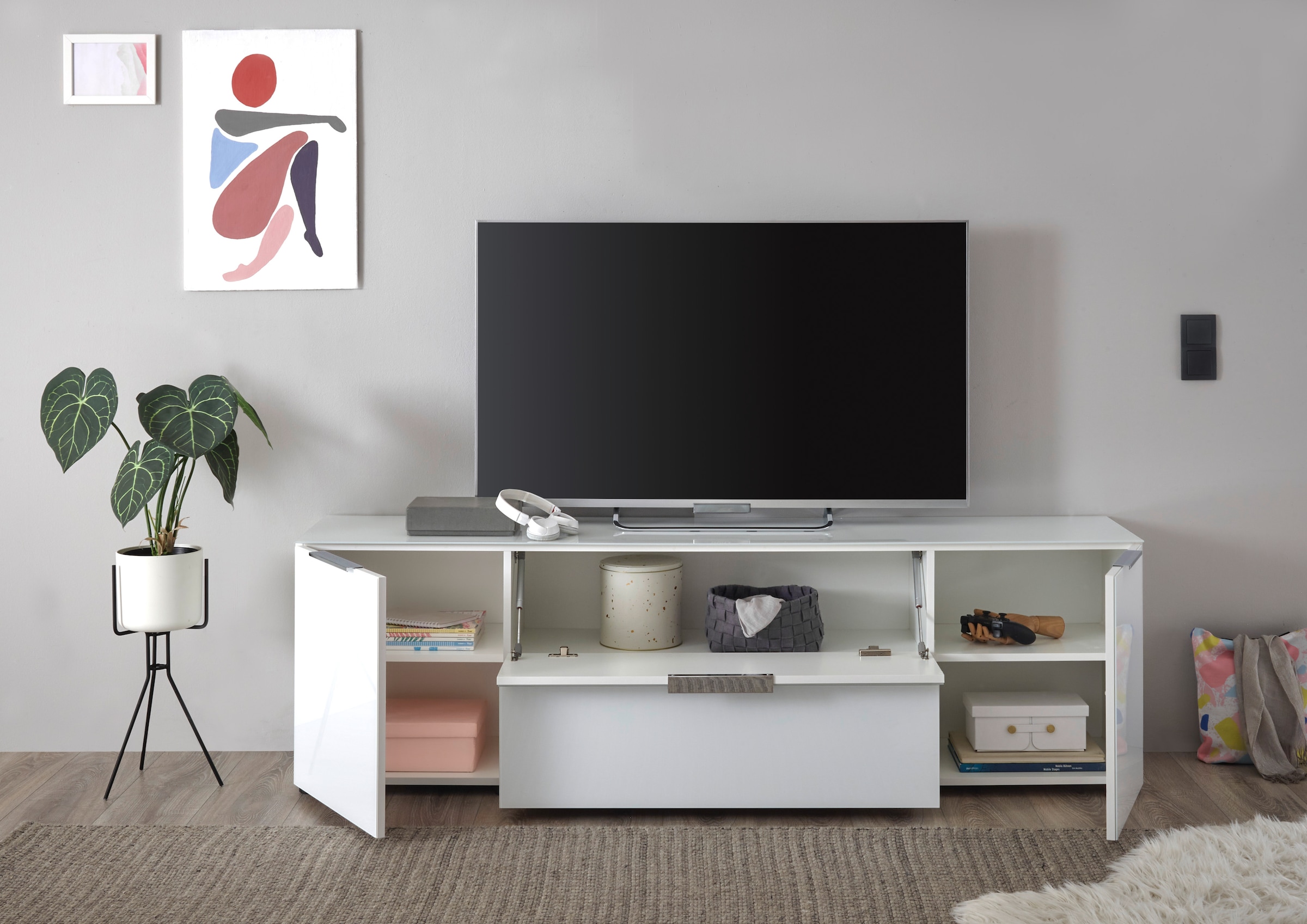 HBZ Lowboard »Santorin, BxHxT 180x99x40 cm« 1 Stk. tlg. Breite 180cm, Softclose für Türen und Schubkästen, Melaminbeschichtung