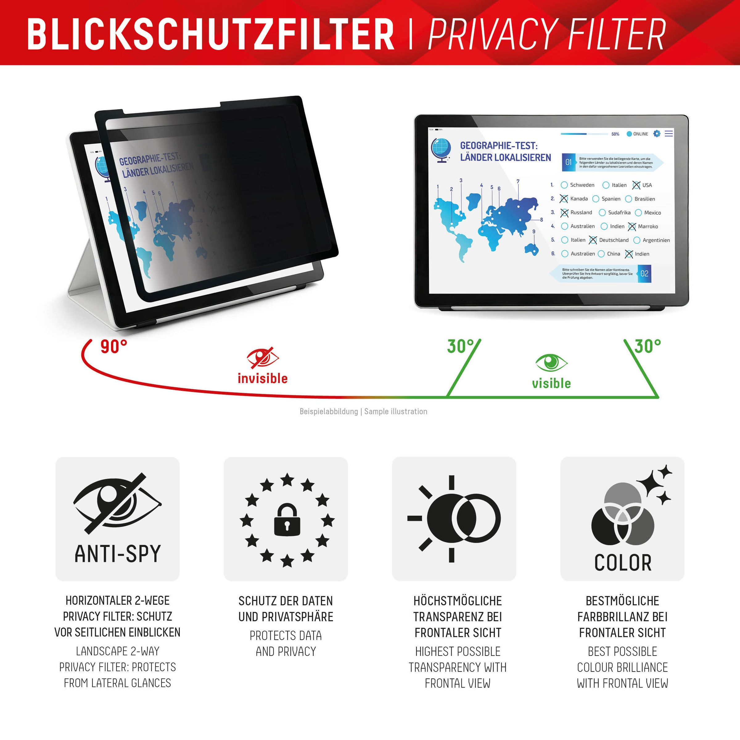 Displex Film de protection d'écran »Tablet Privacy Safe« für Apple iPad Pro 11" (2024/2025) Blickschutzfolie, Schutzfolie, Bildschirmschutz, kratz- & stossfest