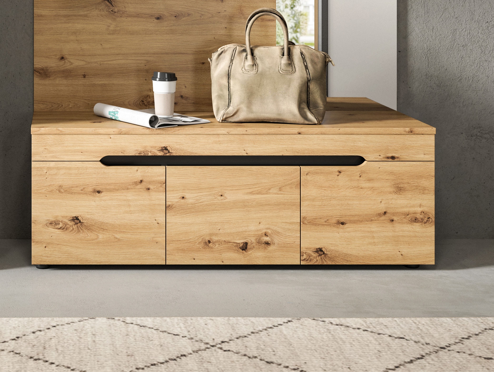 Home affaire Banc »REHAT, TOPSELLER!, Breite 120cm, 3 Türen, 4 Fächer« Platz für ca. 10 Schuhpaare,  Garderobenbank, Flurbank, Dielenbank, Bank mit Stauraum, Bank