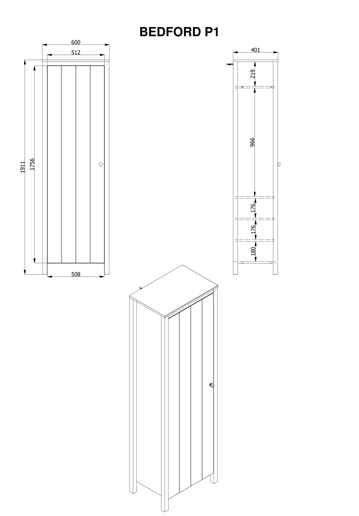 Home affaire Garderobenschrank »Bedford, Stauraumschrank, Flurschrank, ausziehbare Kleiderstange« MDF-Profil 2D ummantelt, Hotstamping, 1mm ABS-Kanten, 4 Einlegeböden