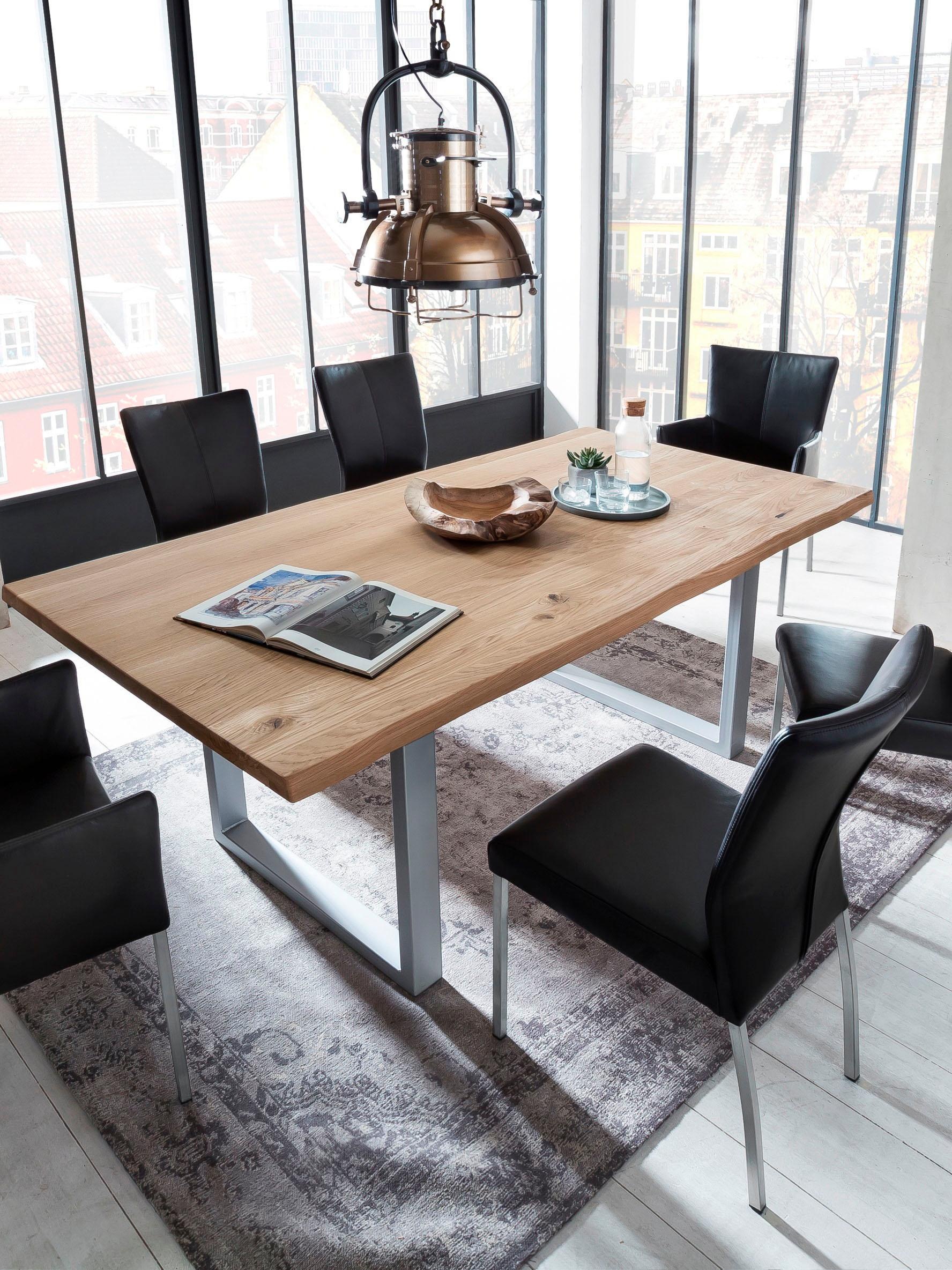 SIT Table de salle à manger »Tops&Tables« avec plateau de table en chêne sauvage, avec bord naturel comme dans l'arbre, vintage
