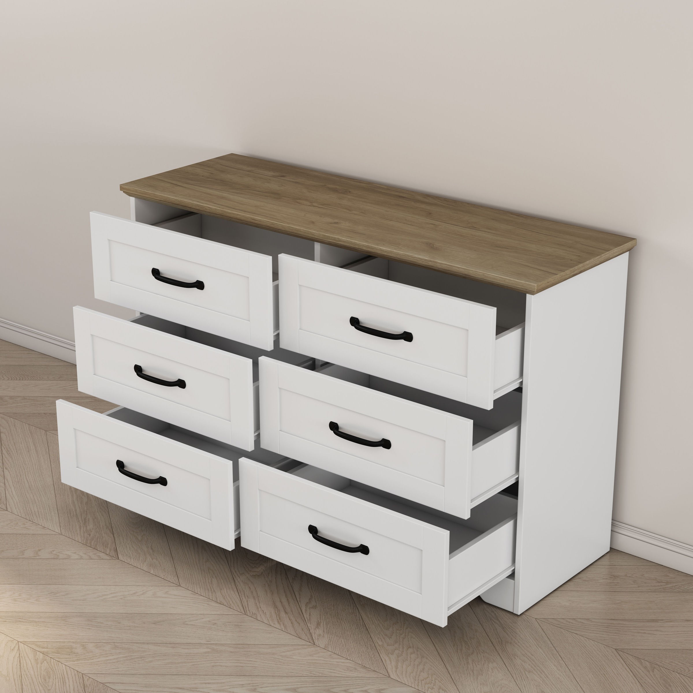 GOODproduct Schubkastenkommode »Emmilia Sideboard Schubladenschrank Wäscheschrank im Landhaus Design« Scandi Design mit 6 Schubladen für viel Stauraum im Schlafzimmer,  Schrankkommode in hochwertiger Qualität