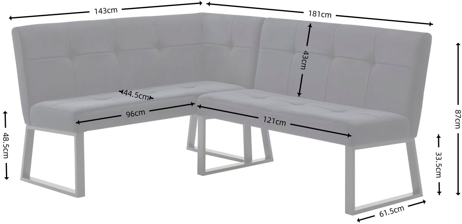GOODproduct Banc d'angle »Geranie, Sitz -und Rücken gepolstert, Knopfheftung« zwei Bezugsstoffe, zwei Stofffarben, pulverbeschichtetes Metallgestell