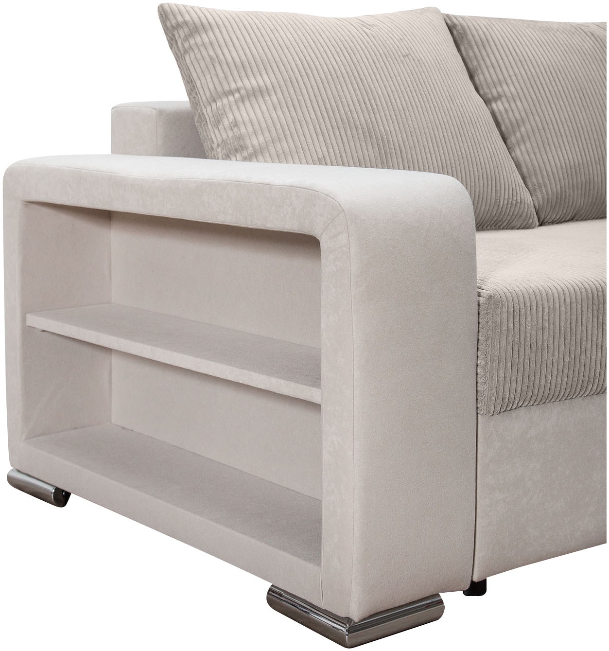 COLLECTION AB Ecksofa »L-Form« Regalarmlehne mit LED RGB Beleuchtung,Bettfunktion und Bettkasten