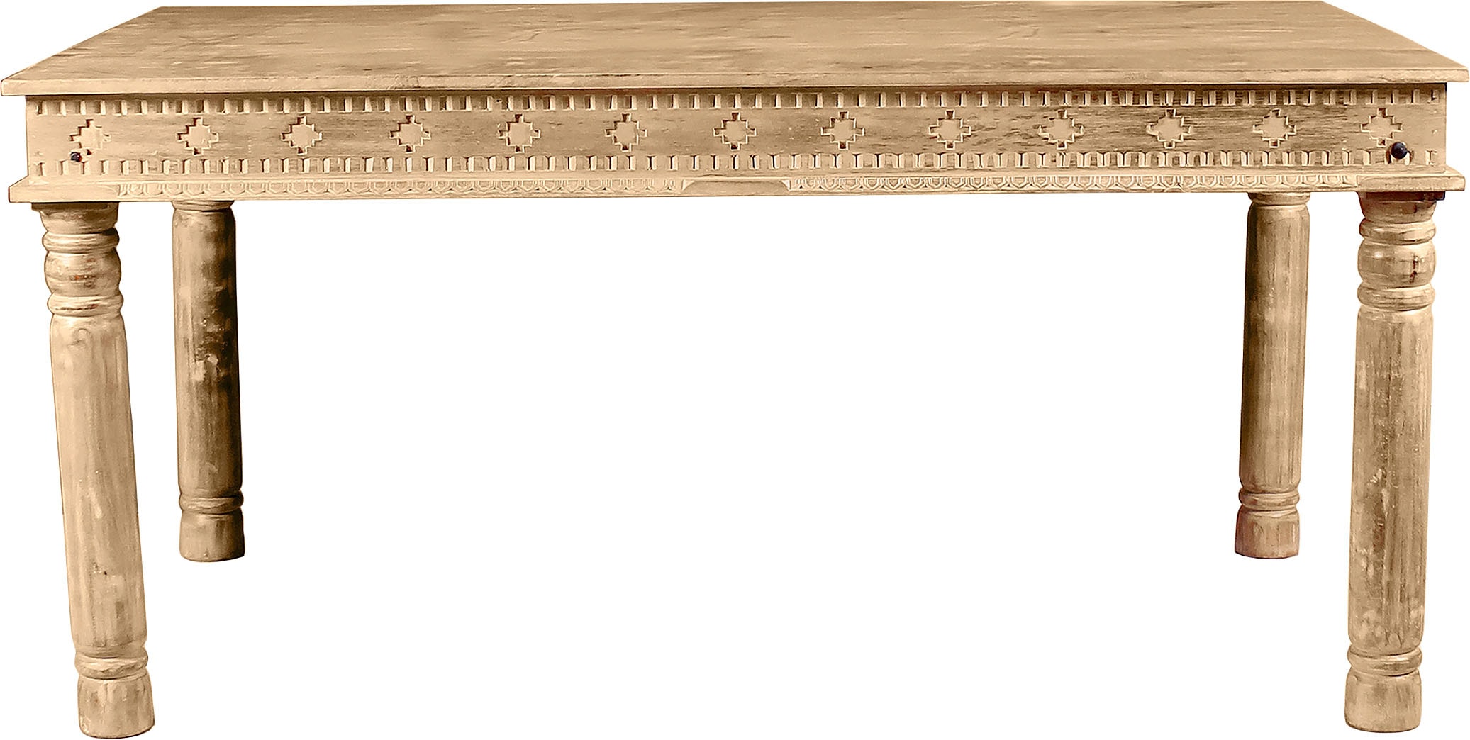 SIT Table de salle à manger »Kas aus Mangoholz mit aufwändigen Schnitzereien und 4 Beinen« Table à manger massive de style oriental avec ceinture décorative