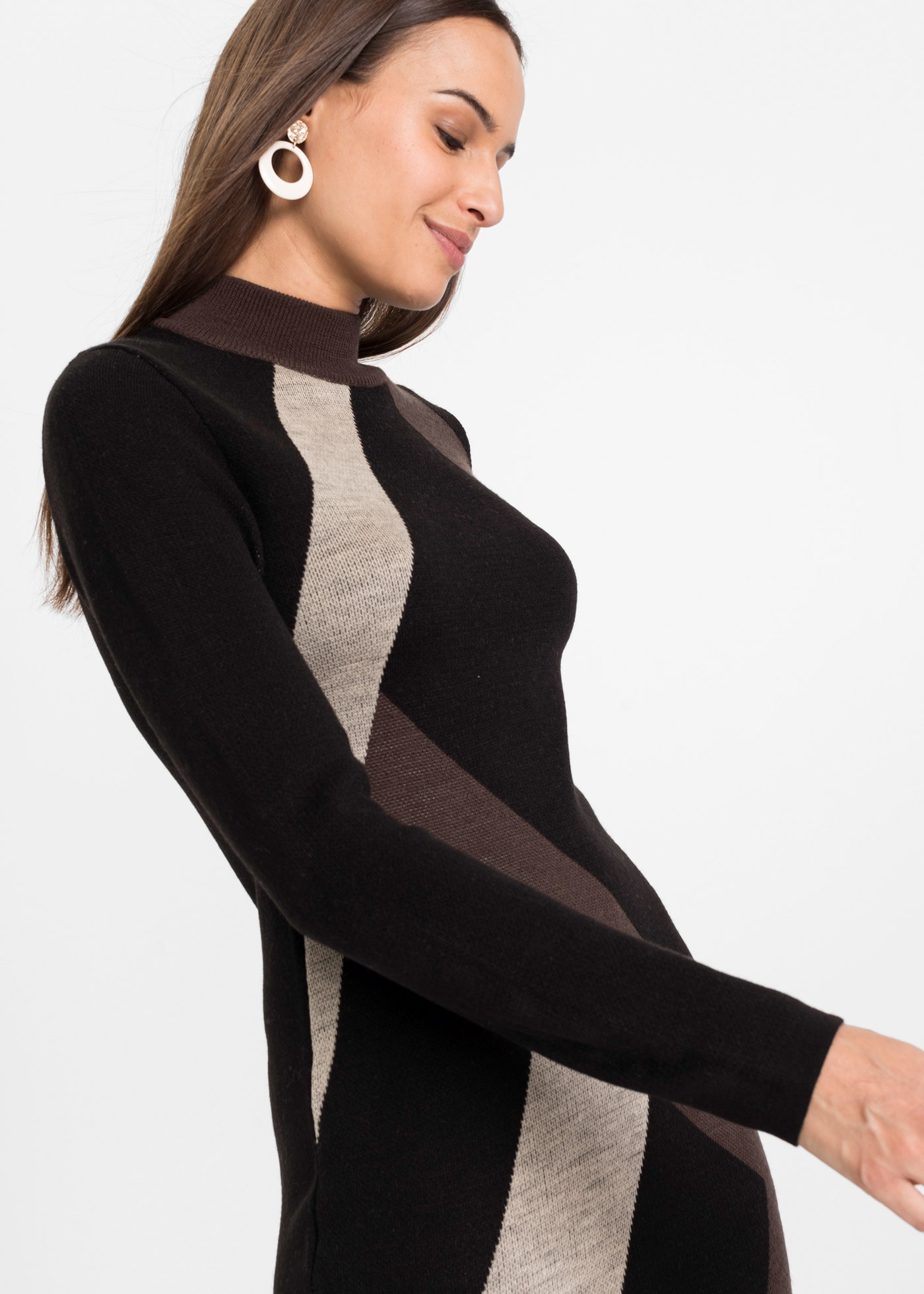 bonprix Robe en tricot aus Polyacryl, eng anliegende Passform, mit Jacquard-Muster