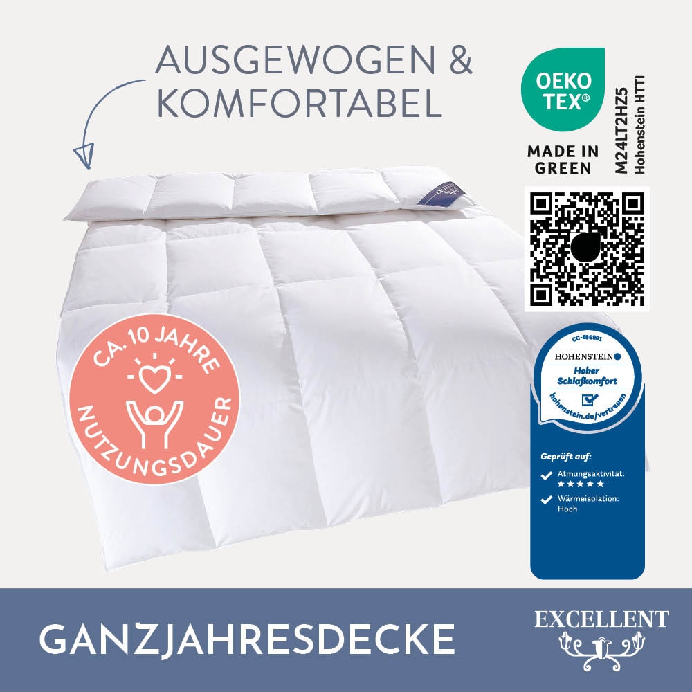 Excellent Daunenbettdecke »Zürich, Bettdecke normal mit Bestnote "Hoher Schlafkomfort" bewertet.« normal Füllung 100Daunen 1 Stk. tlg. Bettdecke 135x200 cm, 155x220cm und weitere Grössen, Made in Germany