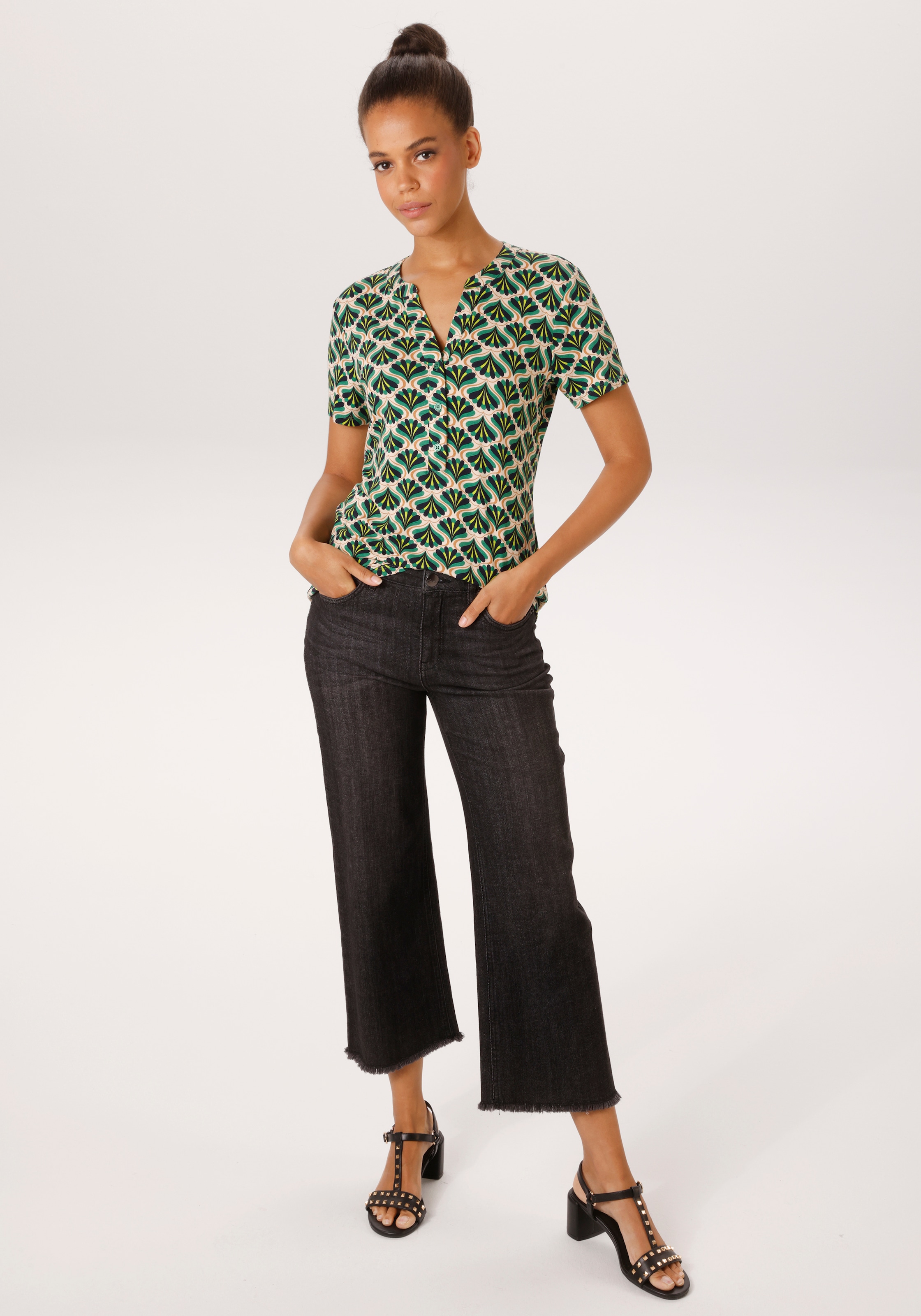 Aniston CASUAL Blouse à enfiler mit farbharmonischem Retro-Muster - NEUE KOLLEKTION