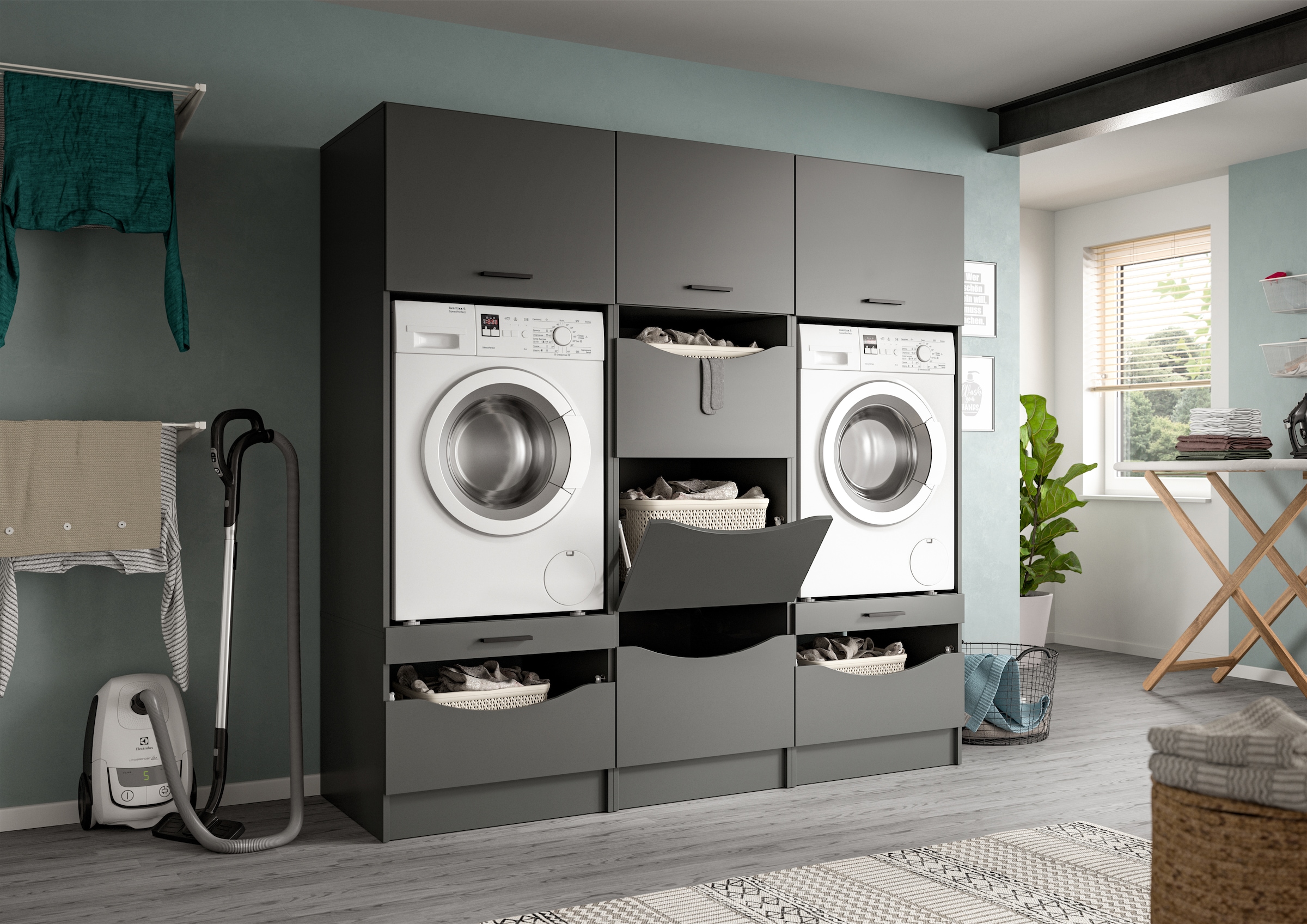 welltime Armoire pour machine à laver »FALAS,  Höhe 195 cm, 2 Klappen, 1 Auszug, viel Stauraum« disponible en différentes couleurs, pour machine à laver et sèche-linge, 