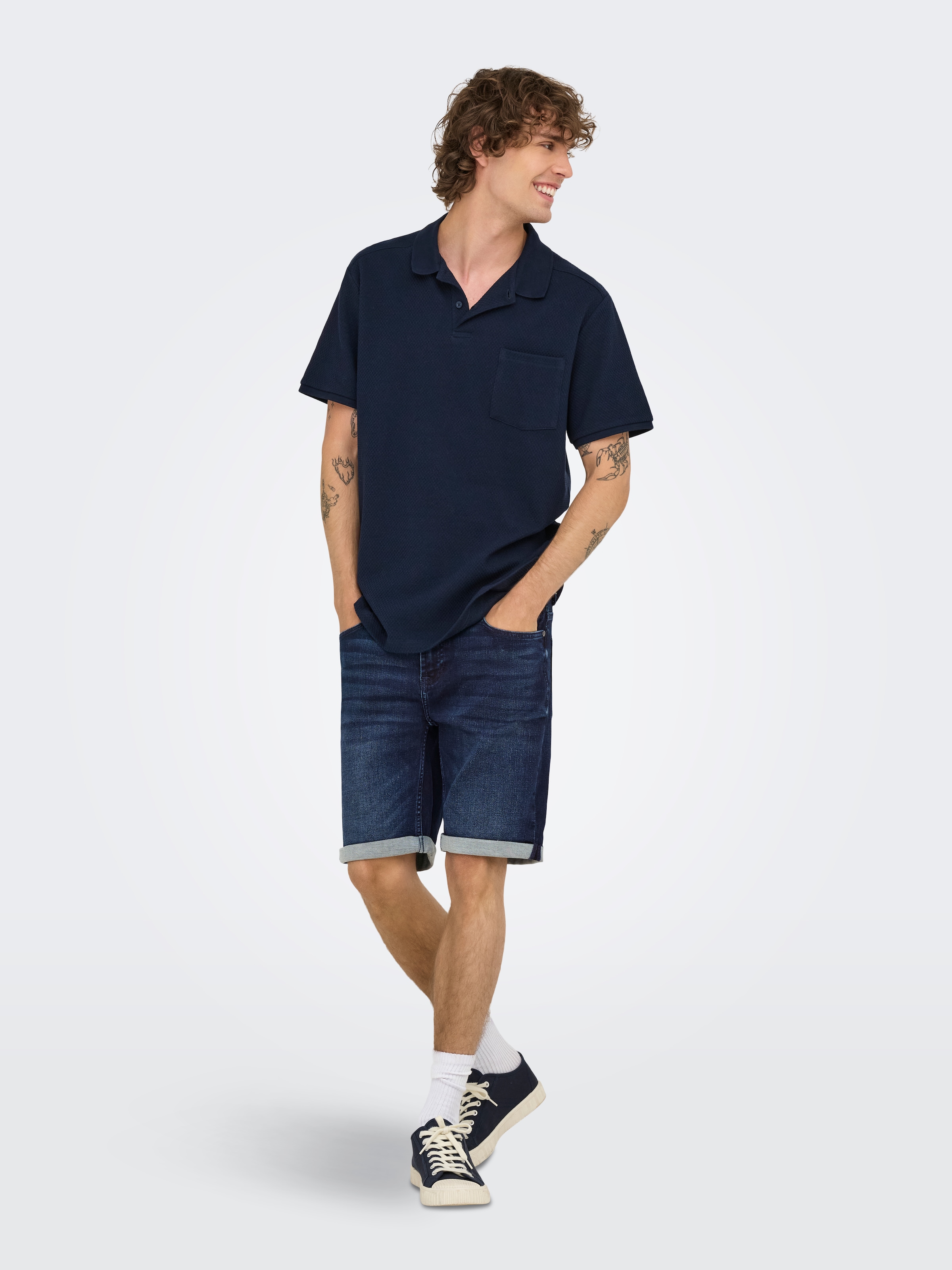 ONLY & SONS Short en jean »ONSPLY JOG DBD 0025 ANA DNM SHORTS NOOS« mélange coton, coupe régulière