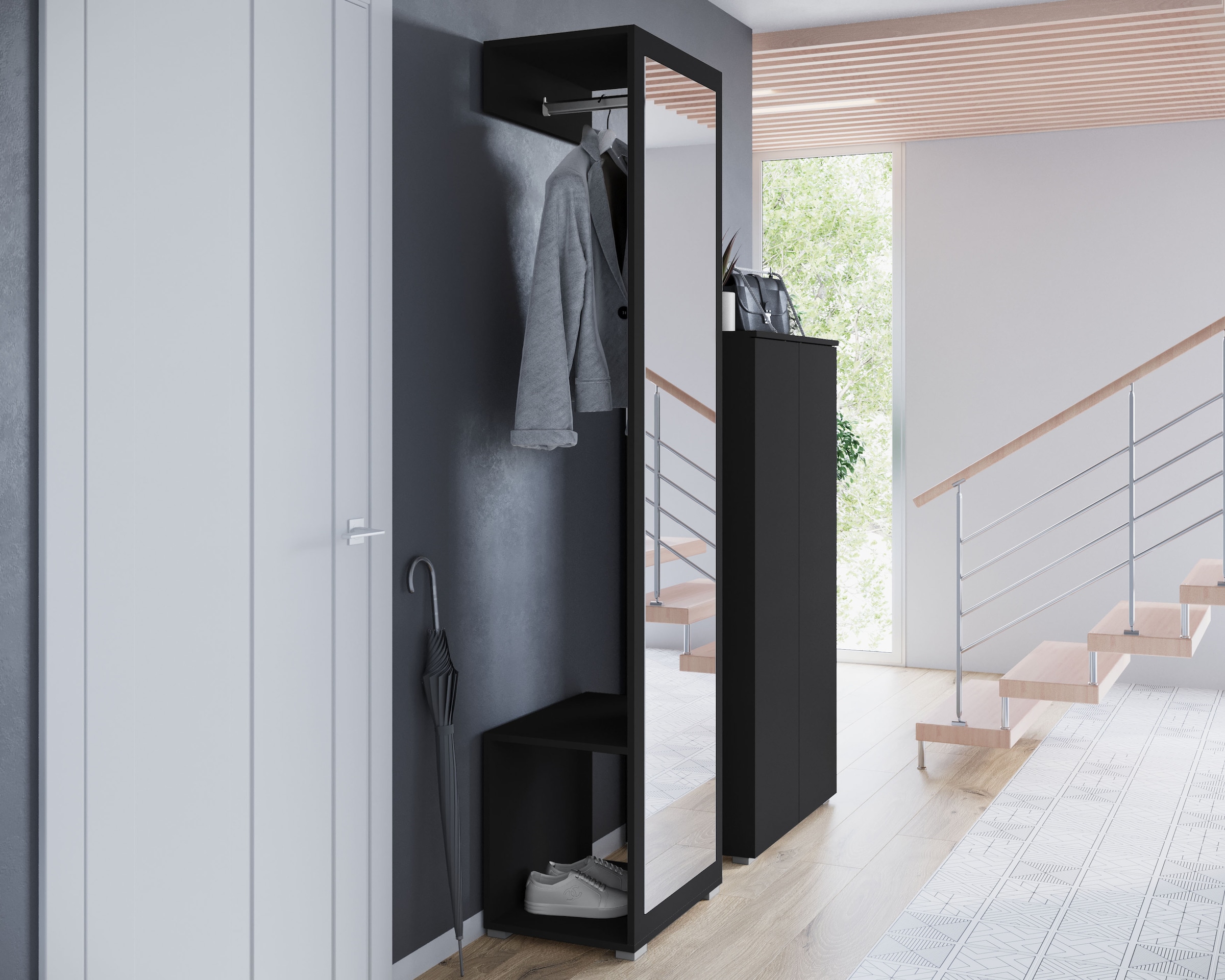 GOODproduct Garderobenschrank »Paris« moderne Garderobenschrank 190cm, mit Kleiderstange und Frontspiegel