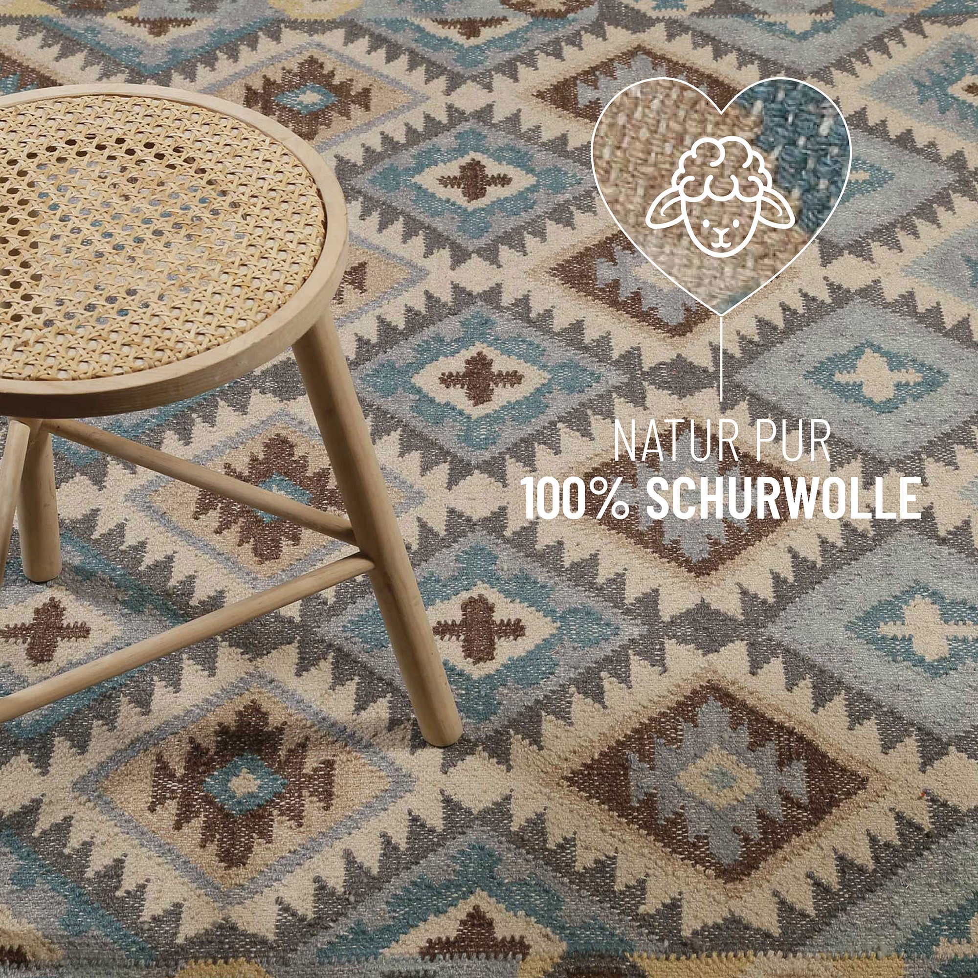 Green Looop Tapis en laine »Migny« Rectangulaire 5 mm Höhe Fransen, Kelim, handgewebt, Natur, Wohnzimmer, Schlafzimmer, Raute