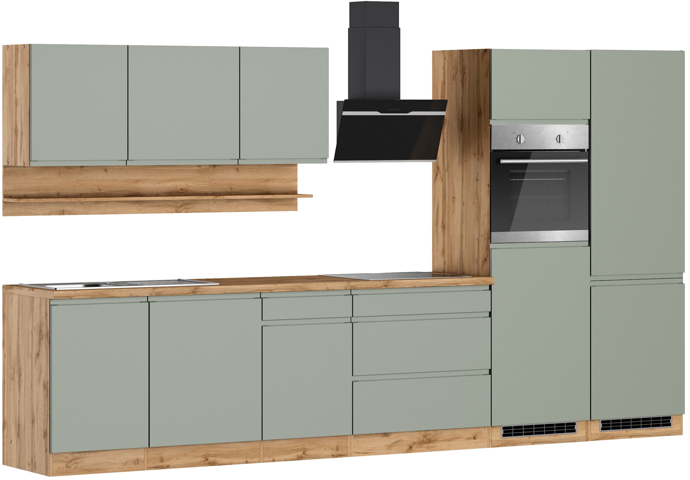 KOCHSTATION Kitchenette »KS-Virginia,neu in verbesserter Ausführung« plan de travail épaisseur 38 mm, rangement, fermeture douce,  largeur 360 cm, softclose, au choix avec appareils électriques et induction