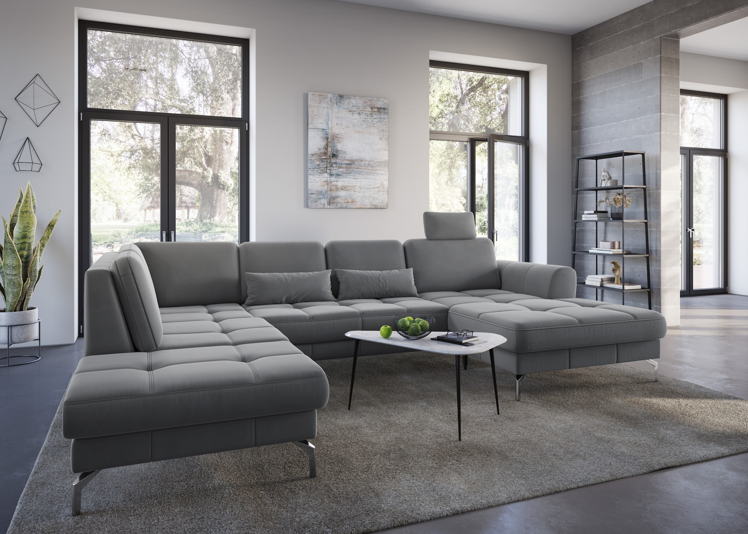 sit&more Wohnlandschaft »Bendigo U-Form« inklusive Sitztiefenverstellung, Bodenfreiheit 15 cm, in 2 Fussfarben