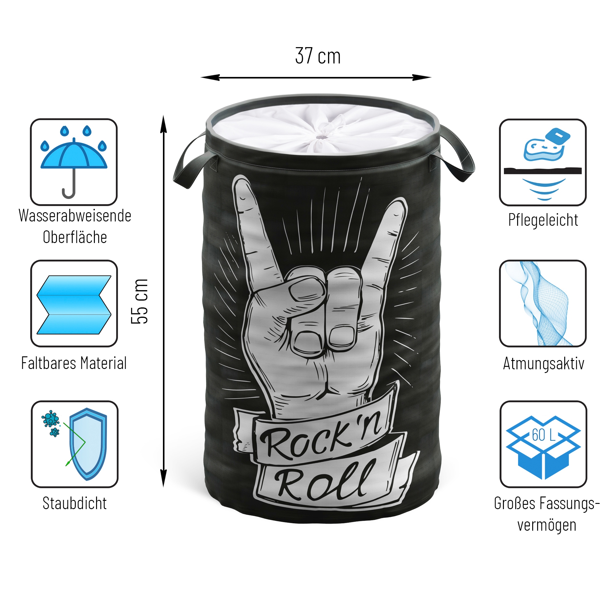 Sanilo Panier à linge »Rock ’n’ Roll« 60 Liter, faltbar, mit Sichtschutz