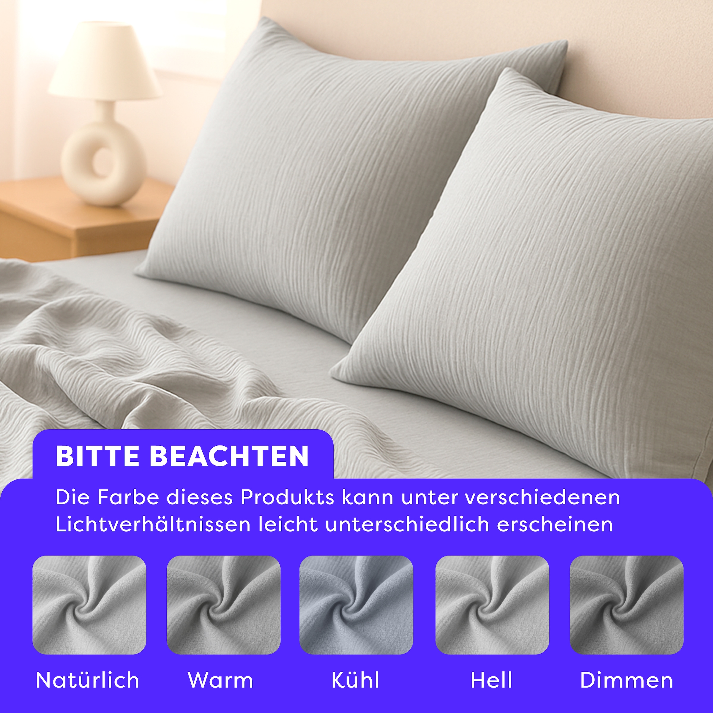 Wolkenfeld Linge de lit »Wolkenfeld Premium Musselin mit Reissverschluss« 2 pièces aus 100% Baumwolle – Atmungsaktiv & Weich – inkl. Kissenbezug 80x80