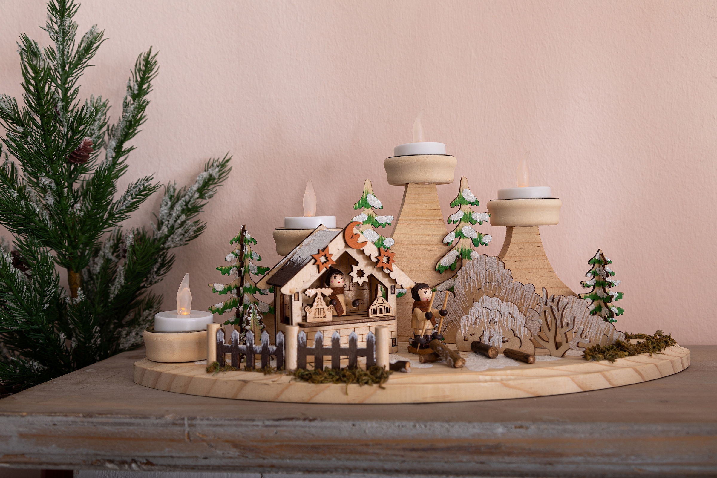 Myflair Möbel & Accessoires Teelichthalter »Weihnachtsdeko« Winterlandschaft aus Holz