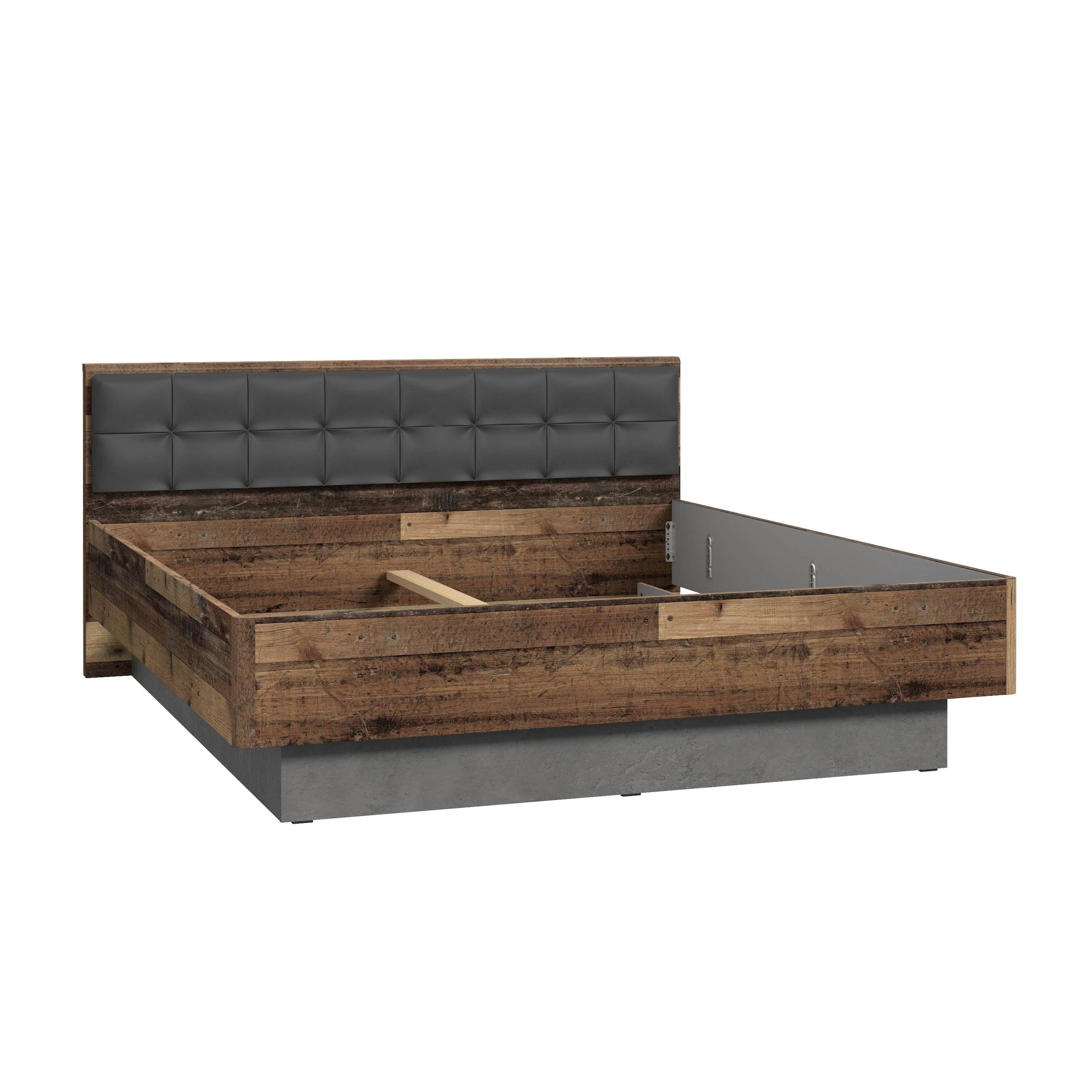 FORTE Lit futon »Clif, Bettanlage, Old – Wood Vintage, Betonoptik Dunkelgrau« Surface de couchage 180x200 cm,  avec tête de lit rembourrée en simili cuir, supporte jusqu’à 220KG