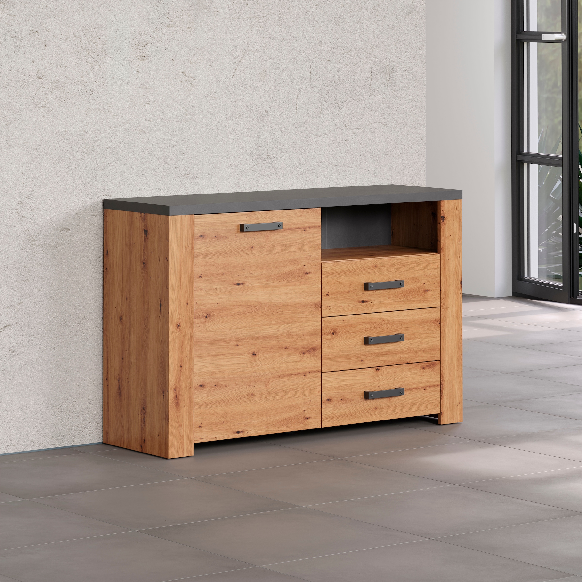 Home affaire Sideboard »Ambres« 1 cuis tlg. Sideboard, 1 Tür, 3 Schubkasten, 1 Fach, Soft-Close 127/40/83 cm