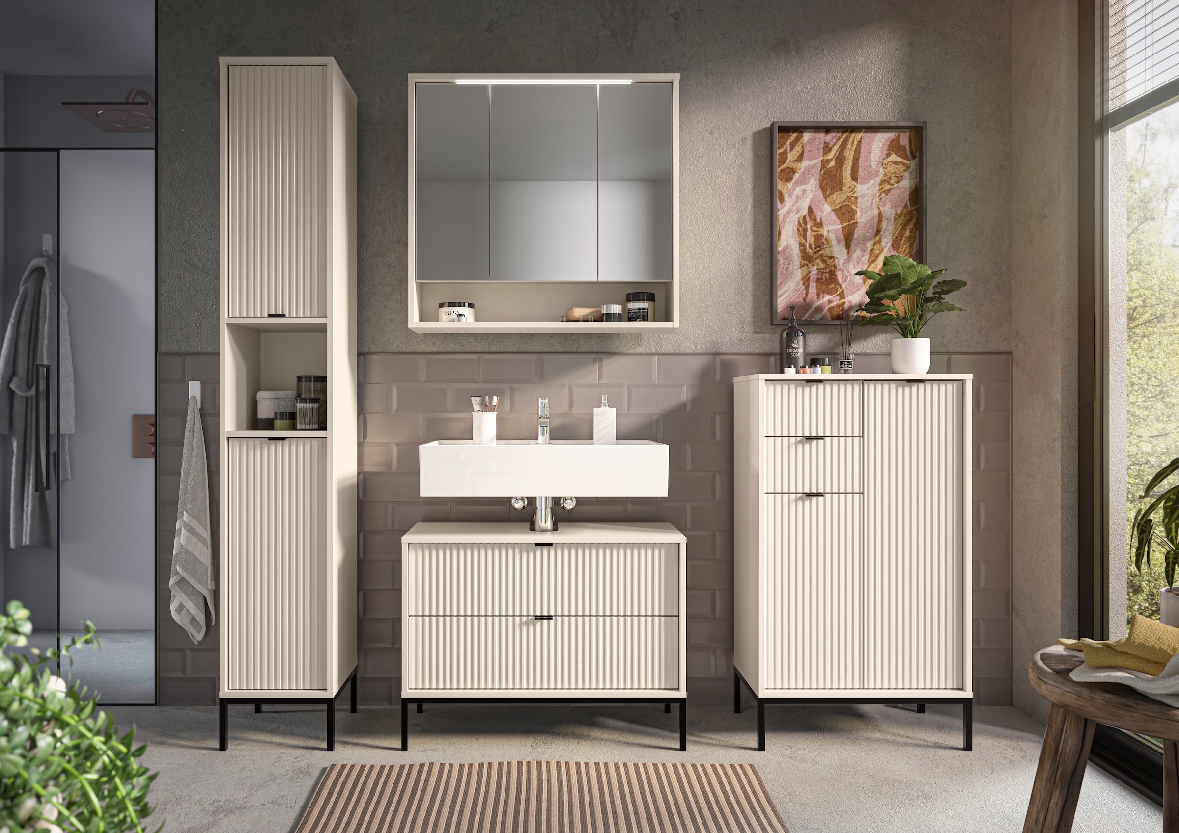 BASIC by Balculina Midischrank »Lucera Midischrank, Badezimmerschrank BxHxT 60x106x32« 1 Stk. tlg. Breite 60 cm, Tür L/R montierbar