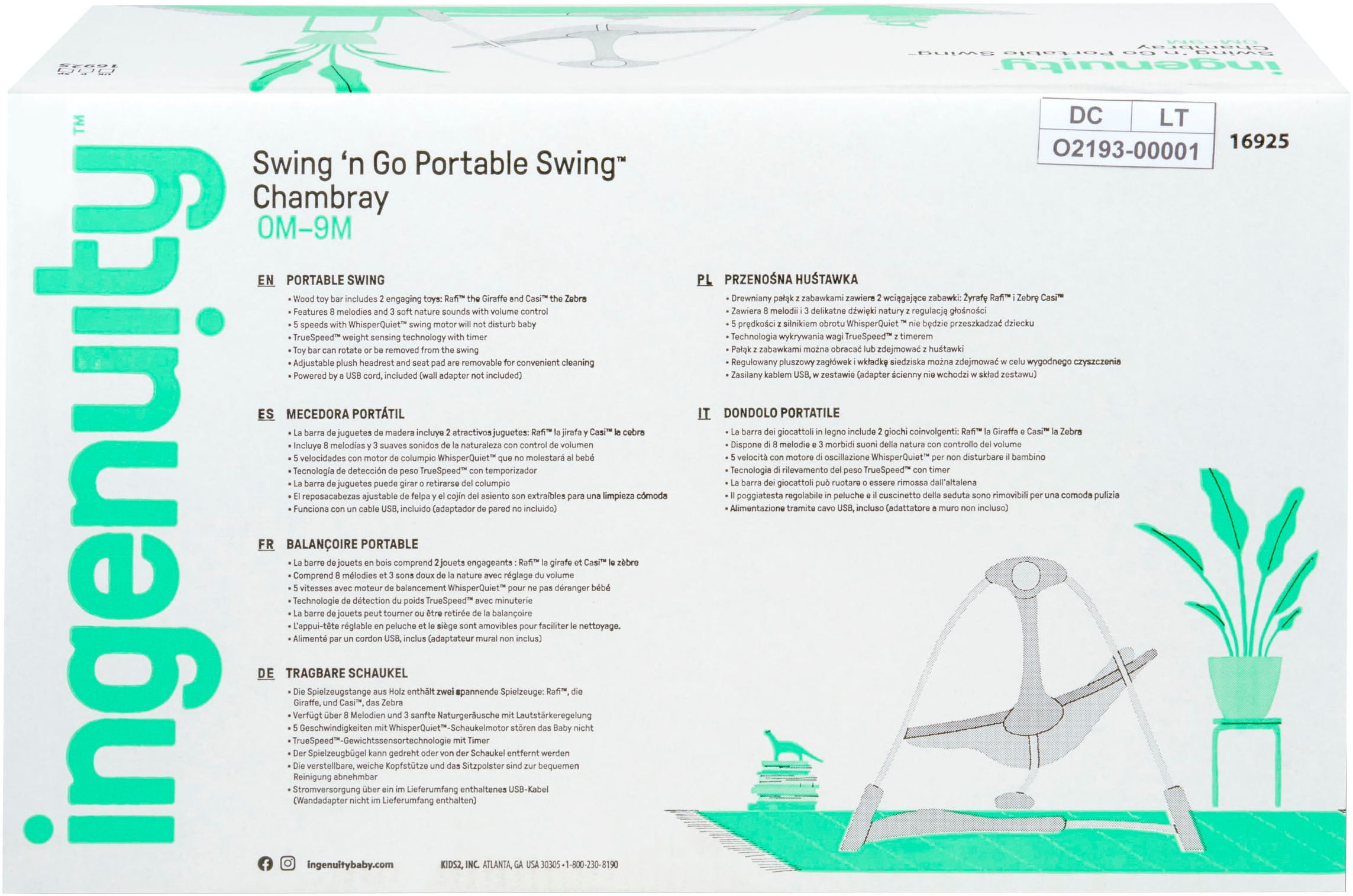 ingenuity Transat pour bébé »Swing 'n Go Portable Swing™ - Chambray« bis 9 kilos mit Melodien und Geräuschen