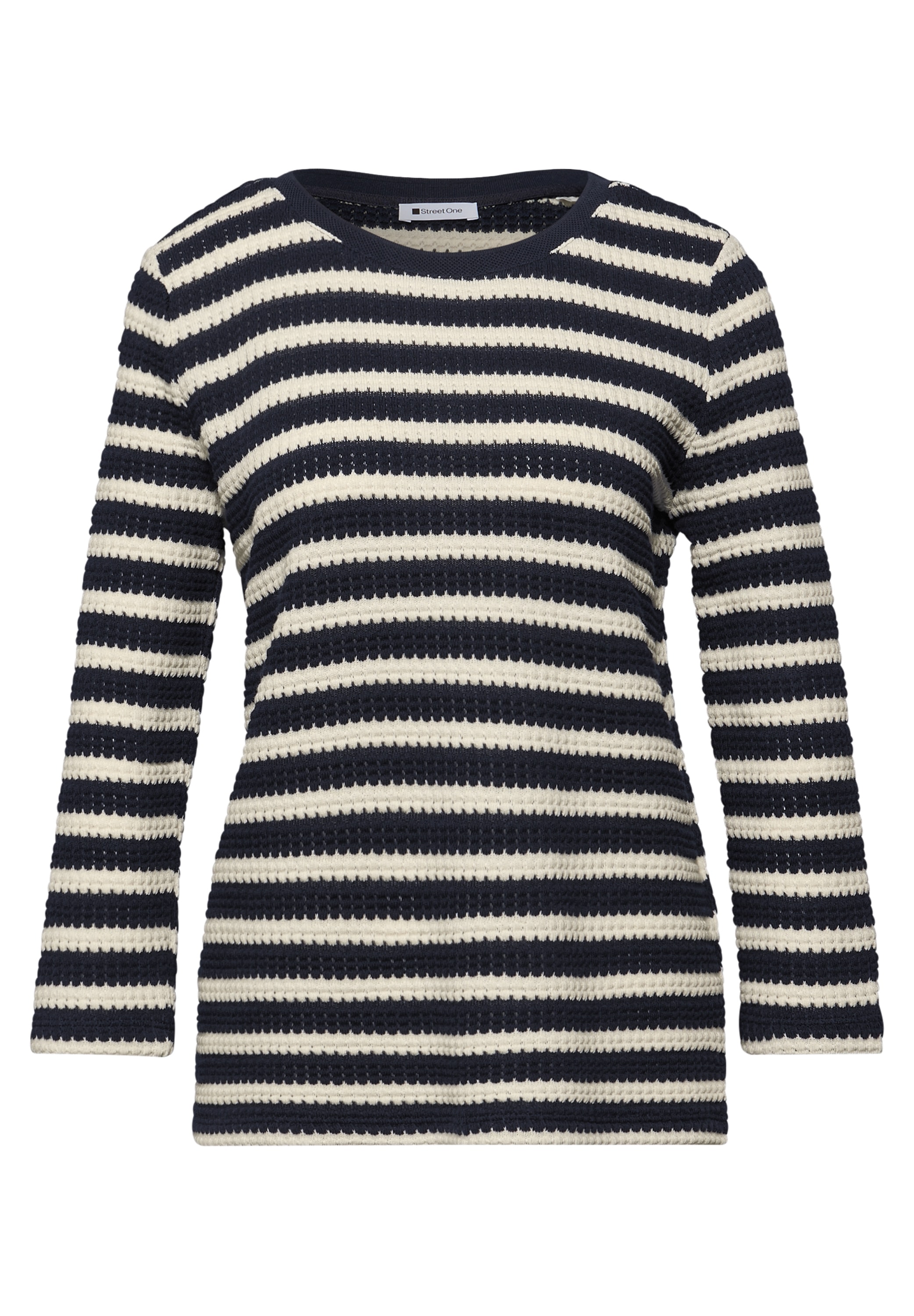 STREET ONE T-shirt à manches 3/4 Strick-Look Shirt mit Streifenmuster
