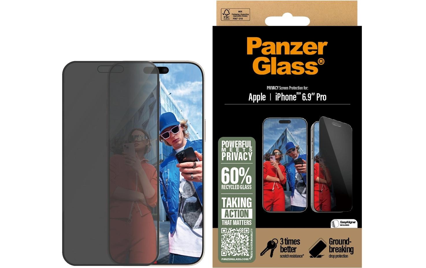 PanzerGlass Displayschutzglas »Ultra Wide Fit Privacy iPhone 16 Pro Max« für iPhone 16 Pro Max 1 Stk. tlg.