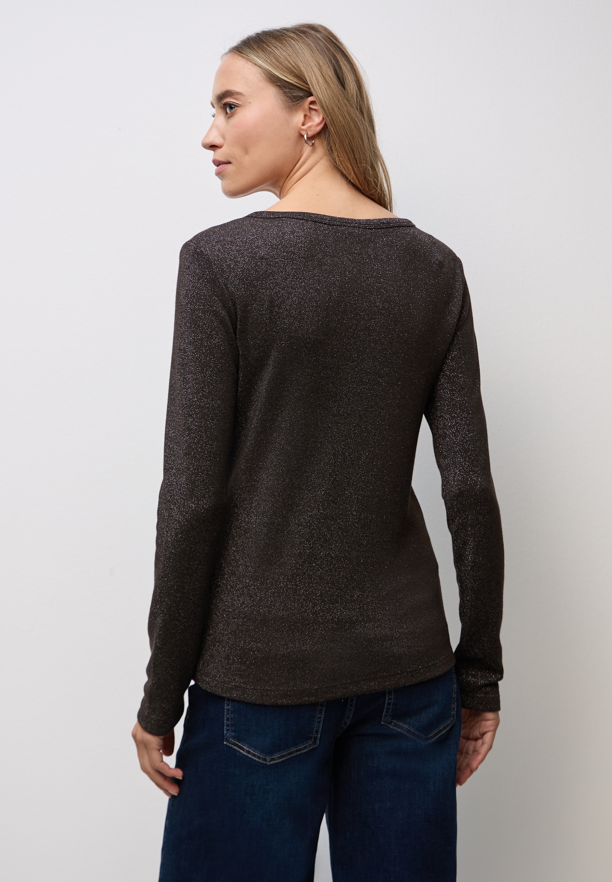 STREET ONE T-shirt à manches longues , im Glitzer-Look und ot Herz-Ausschnitt
