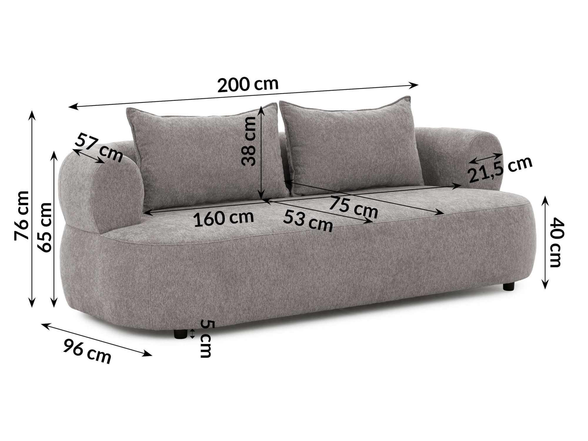 Home affaire 3-Sitzer »LUSSAC 3-Sitzer Design-Sofa mit Zierkissen, Masse B/T/H: 202/123/78 cm« hoher Sitzkomfort und modernes Design, Sofa ohne Bettfunktion