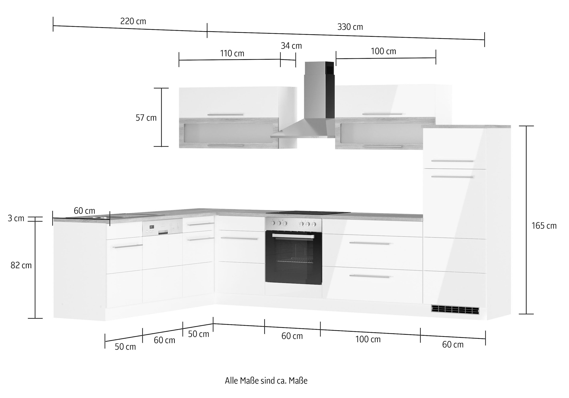 KOCHSTATION Winkelküche »KS-Wien« Stellbreite 220 x 330 cm, wahlweise mit E-Geräten