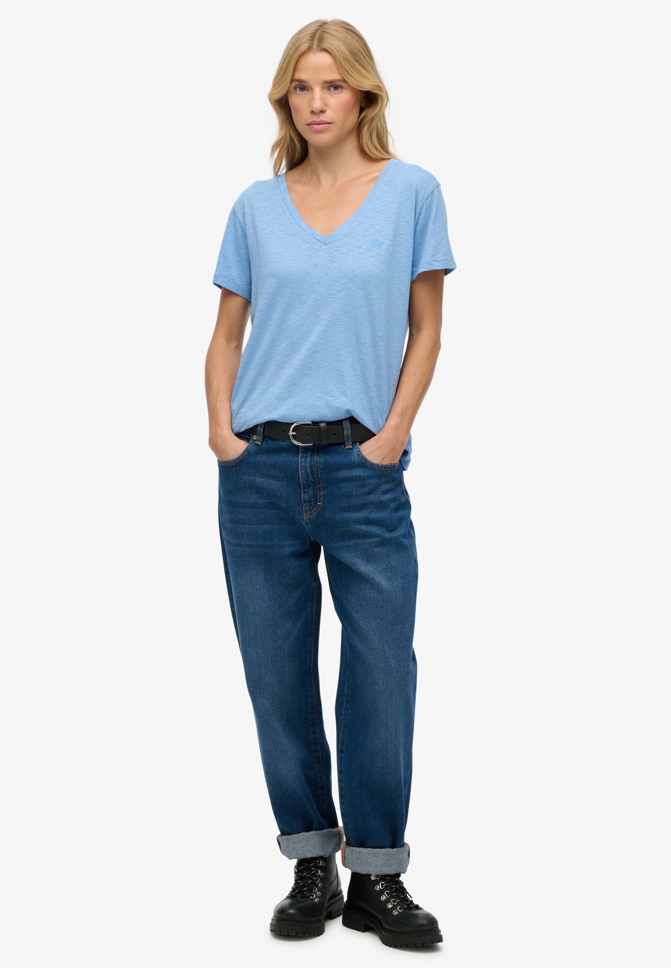 Superdry T-Shirt »STUDIOS SLUB EMB VEE TEE« Baumwollmischung, relaxed fit