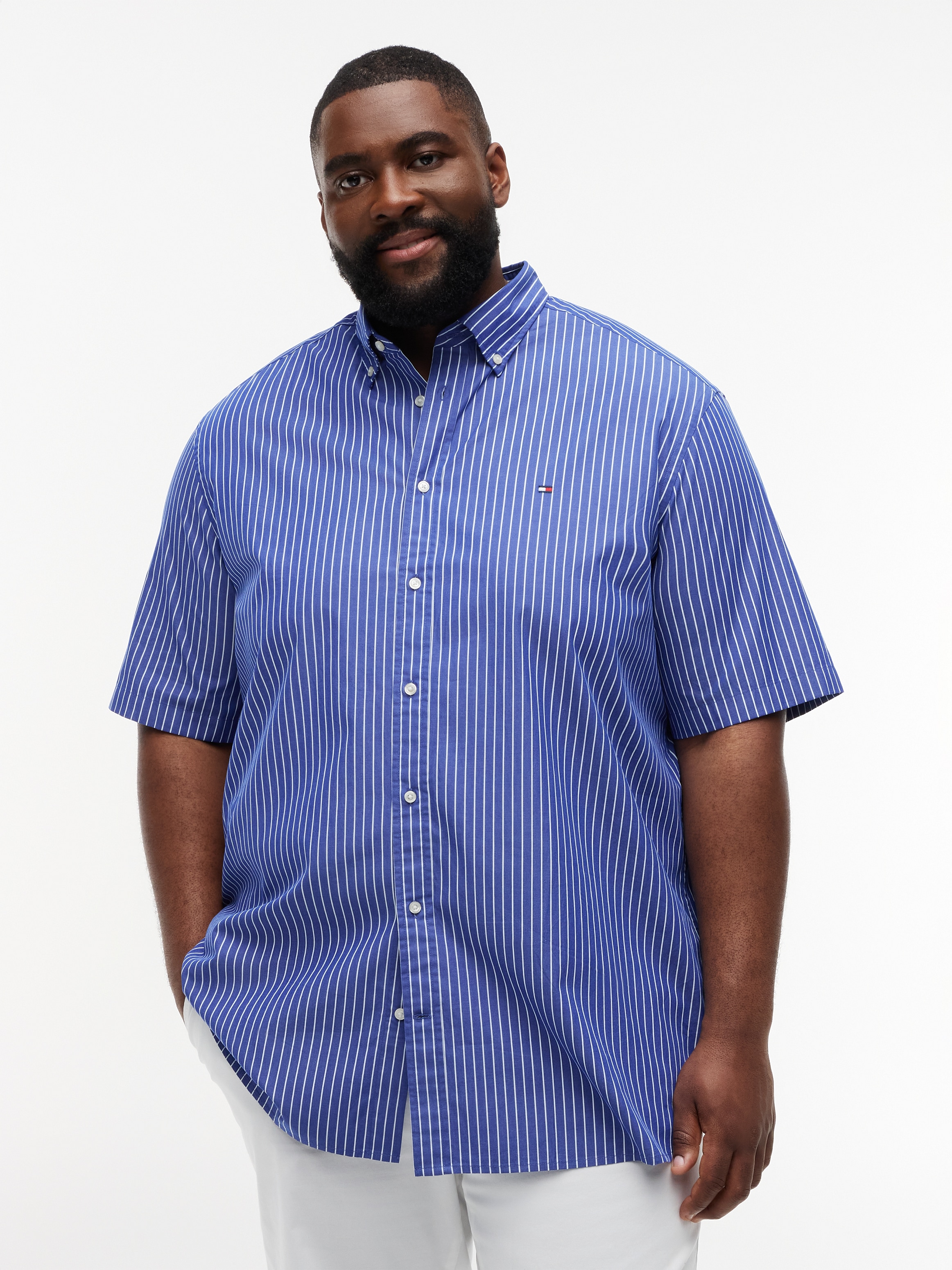 Tommy Hilfiger Big & Tall Kurzarmhemd »FLEX POPLIN« Grosse Grössen, regular fit, fein gestreift