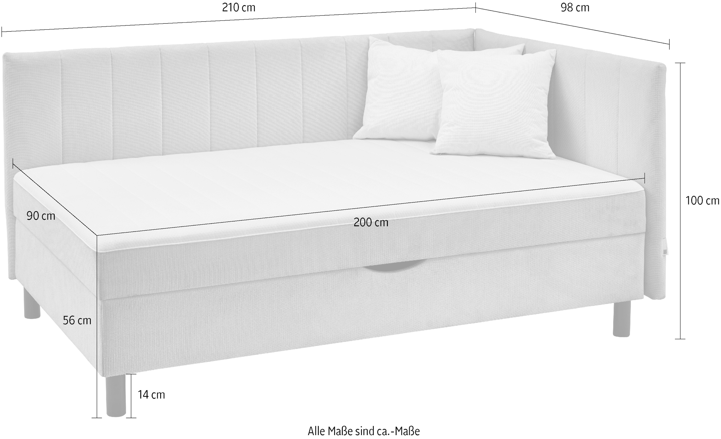 ATLANTIC home collection Lit rembourré »Norina Daybett, Tagesbett, Jugendbett, 90 cm x 200 cm« Taschenfederkernmatratze (H2), inkl. Dekokissen, Ecke universal
