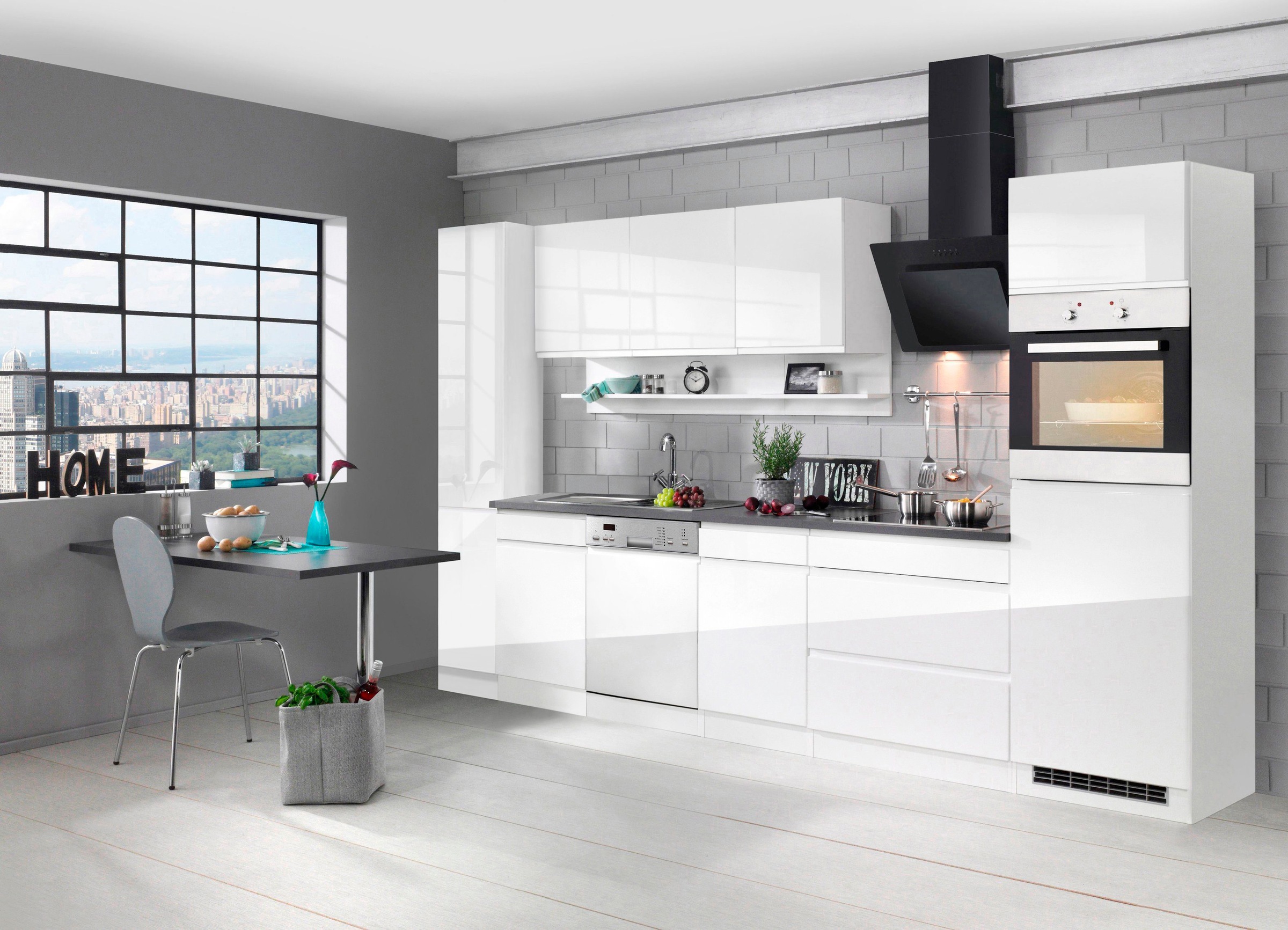 KOCHSTATION Kitchenette »KS-Virginia,neu in verbesserter Ausführung« plan de travail épaisseur 38 mm, rangement, fermeture douce,  largeur 330 cm, soft-close, sans appareils électriques
