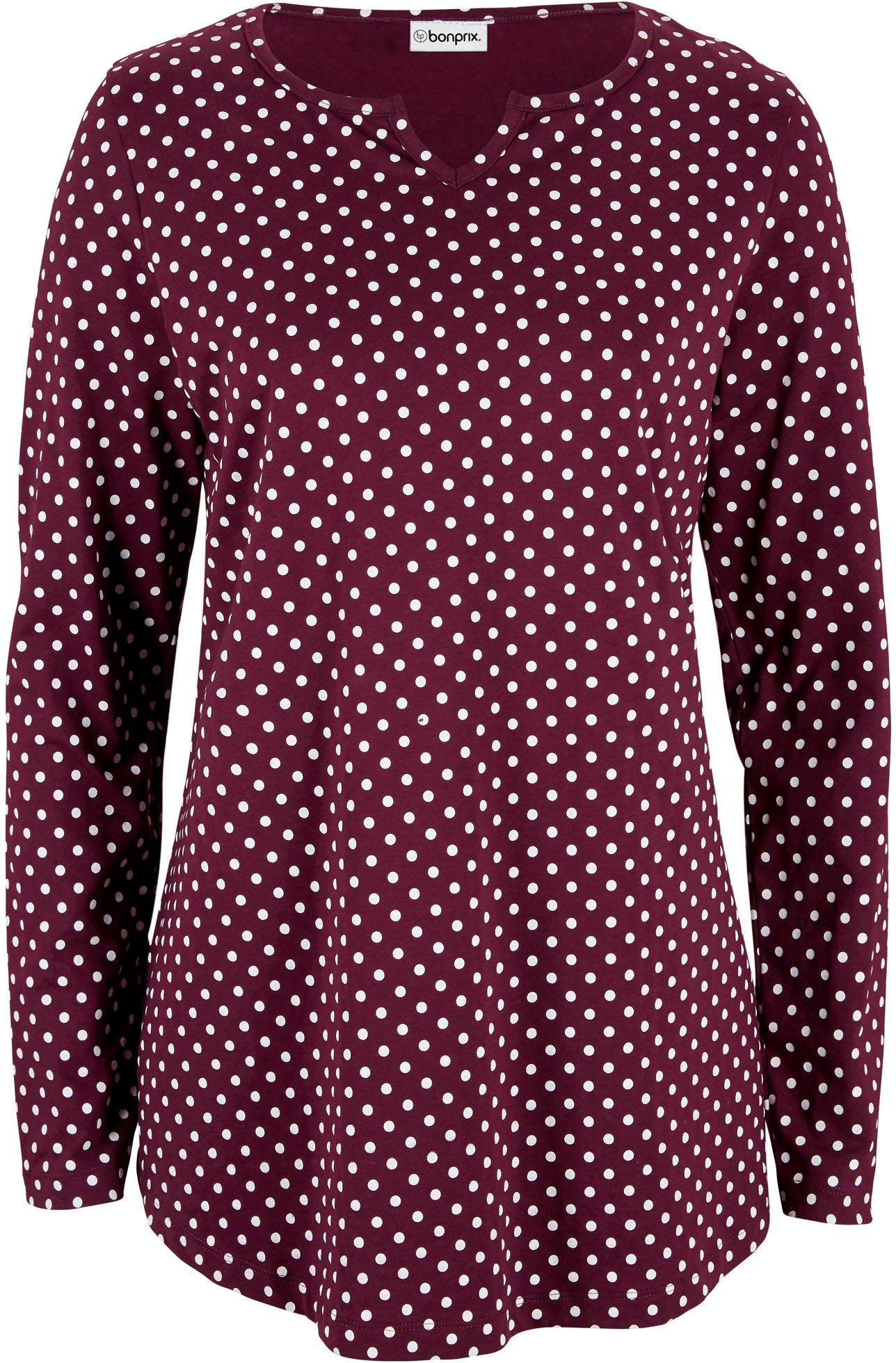 bonprix Langarmshirt »Gepunktetes Baumwoll-Langarmshirt mit Seitenschlitzen« lockere Passform, mit Seitenschlitzen, gepünktetes Design